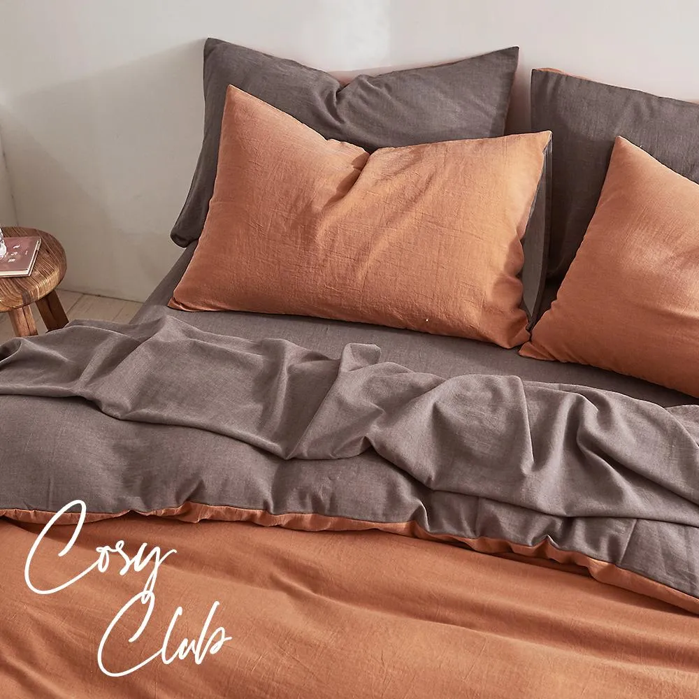 Deluxe Quilt Cover Set Cotton Duvet Single Orange Brown