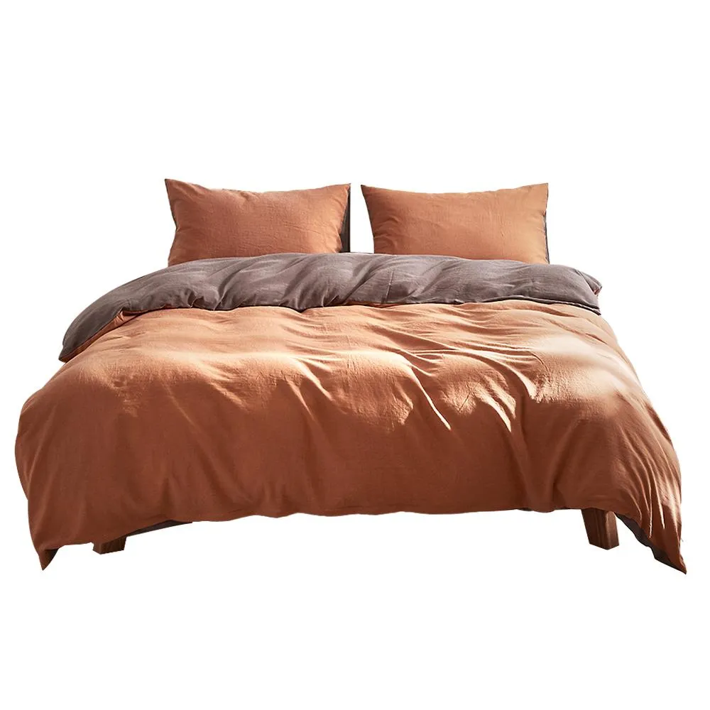 Deluxe Quilt Cover Set Cotton Duvet Single Orange Brown