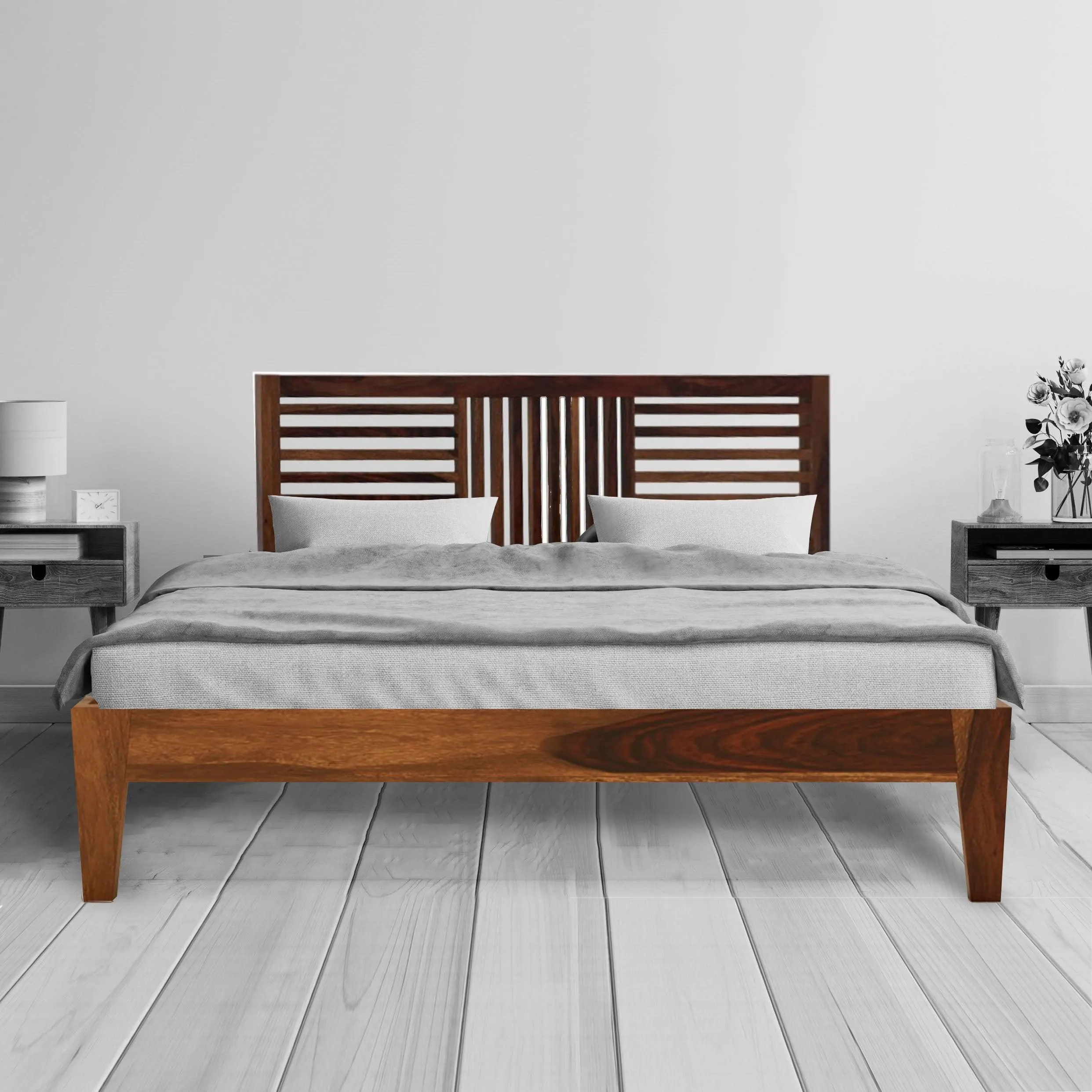 DIMO BED QUEEN Sheesham Wood (Honey Finish)