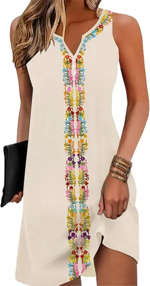 Disamer Womens Summer Dress 2025 Casual Button Down V Neck Sleeveless Boho Floral Beach Sundresses Vacation A-Line Dresses