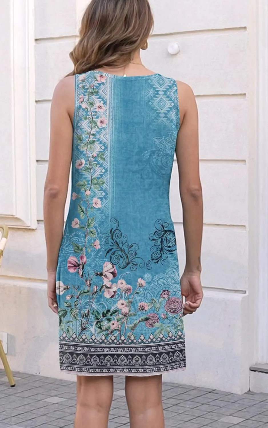 Disamer Womens Summer Dress 2025 Casual Button Down V Neck Sleeveless Boho Floral Beach Sundresses Vacation A-Line Dresses