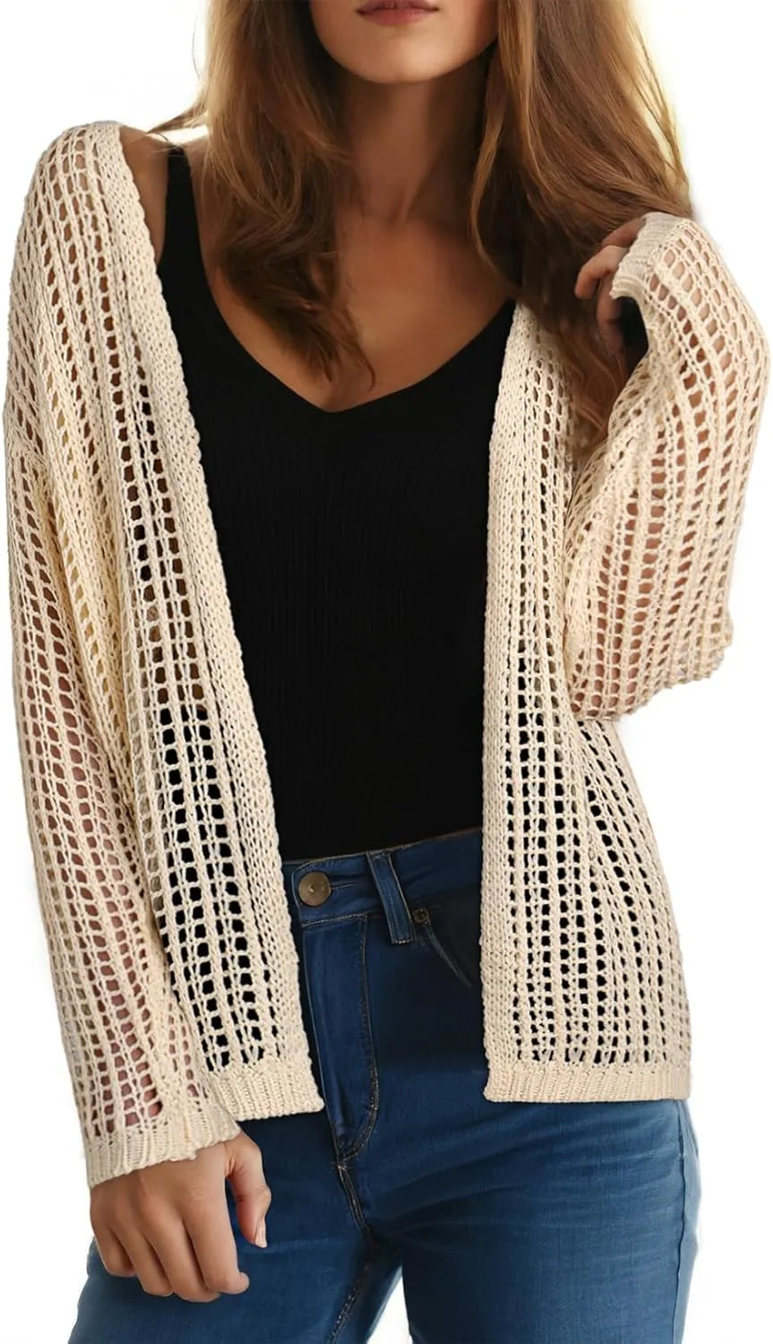 Dokotoo Womens Crochet Cardigan Sweater Boho Cover-ups Oversized Open Front Tunic Summer Outwear