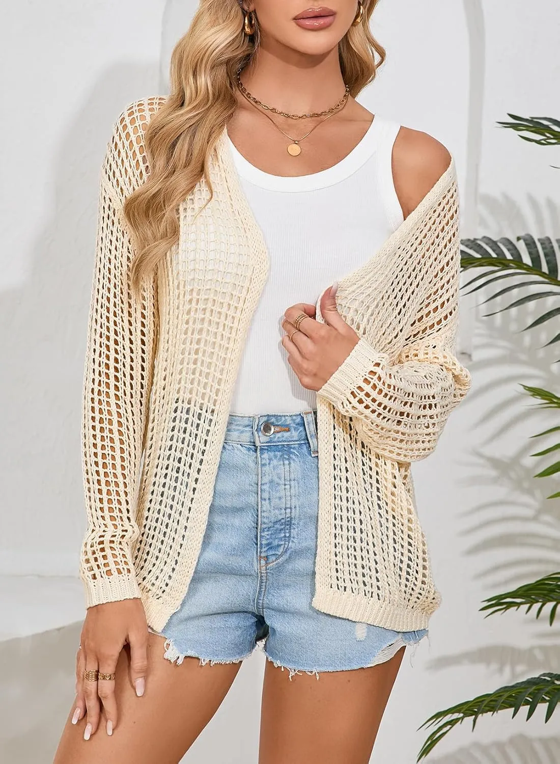Dokotoo Womens Crochet Cardigan Sweater Boho Cover-ups Oversized Open Front Tunic Summer Outwear