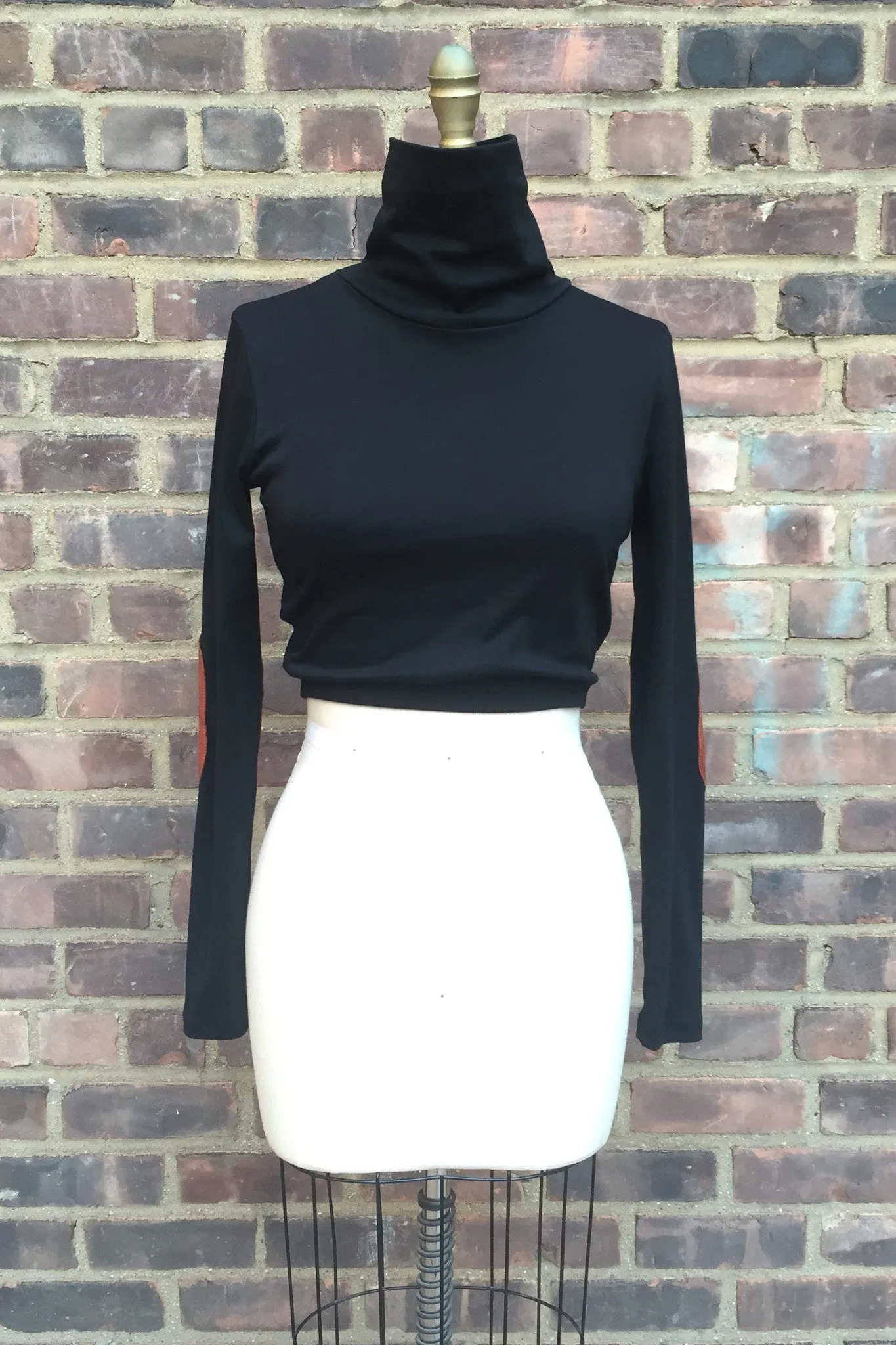 Egyptian Cotton Crop top w/leather elbow patches