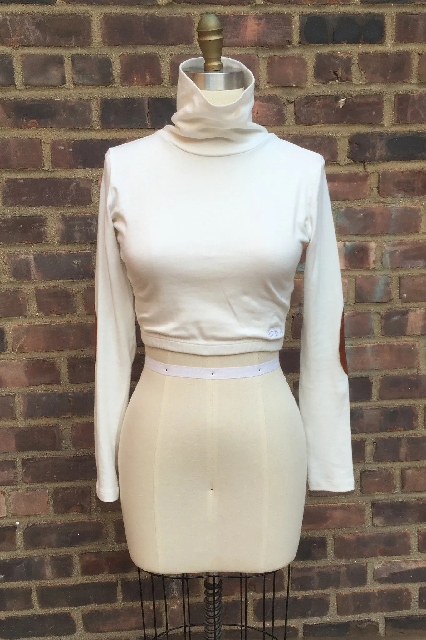 Egyptian Cotton Crop top w/leather elbow patches