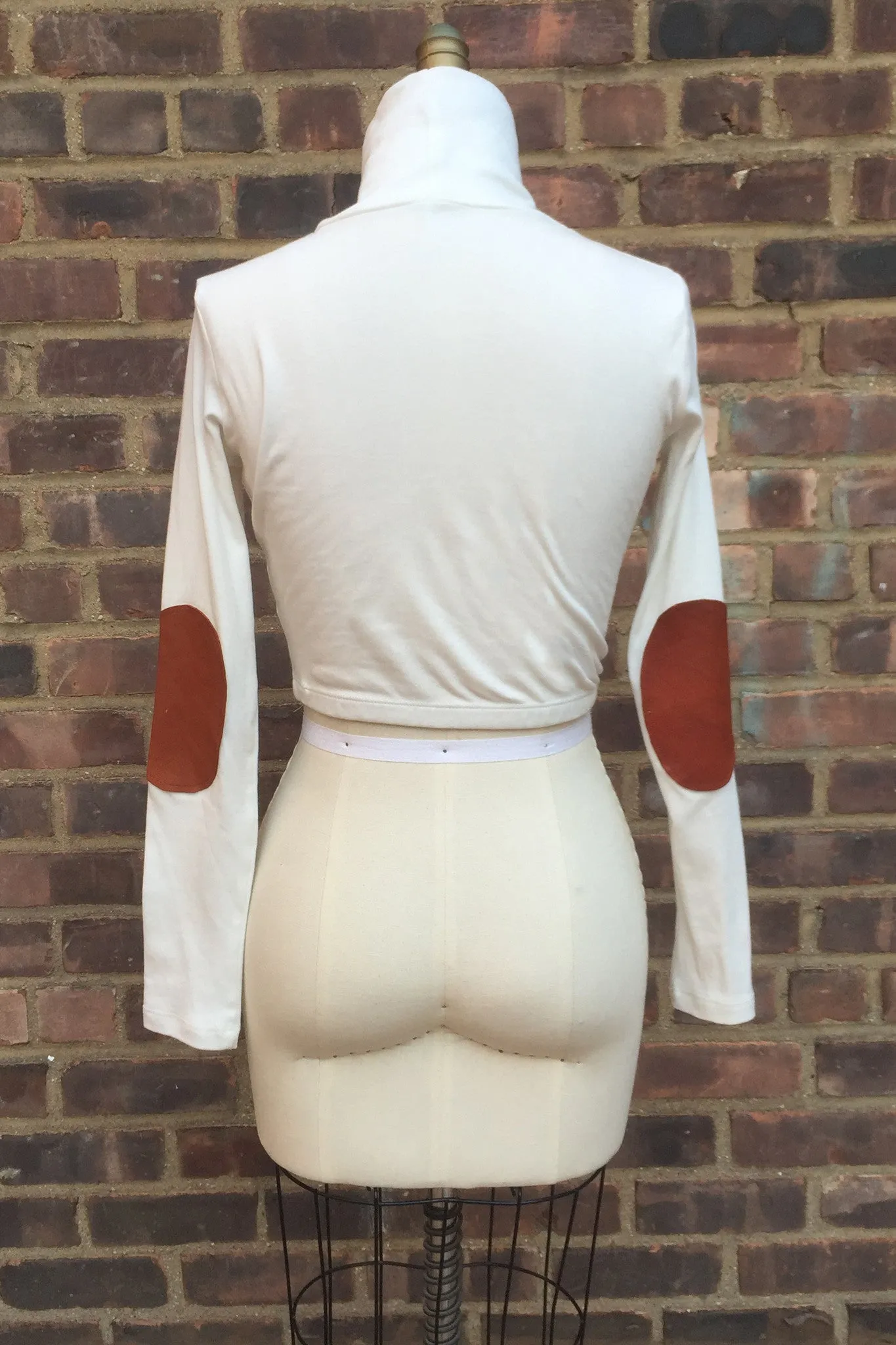 Egyptian Cotton Crop top w/leather elbow patches