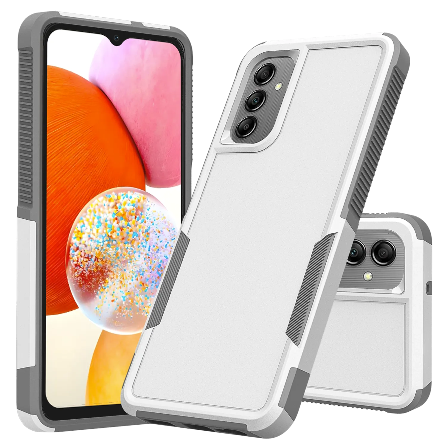 Galaxy A14 5G Grip Case   2 Glass Screen Protectors for Samsung Galaxy A14 5G (White/Gray)