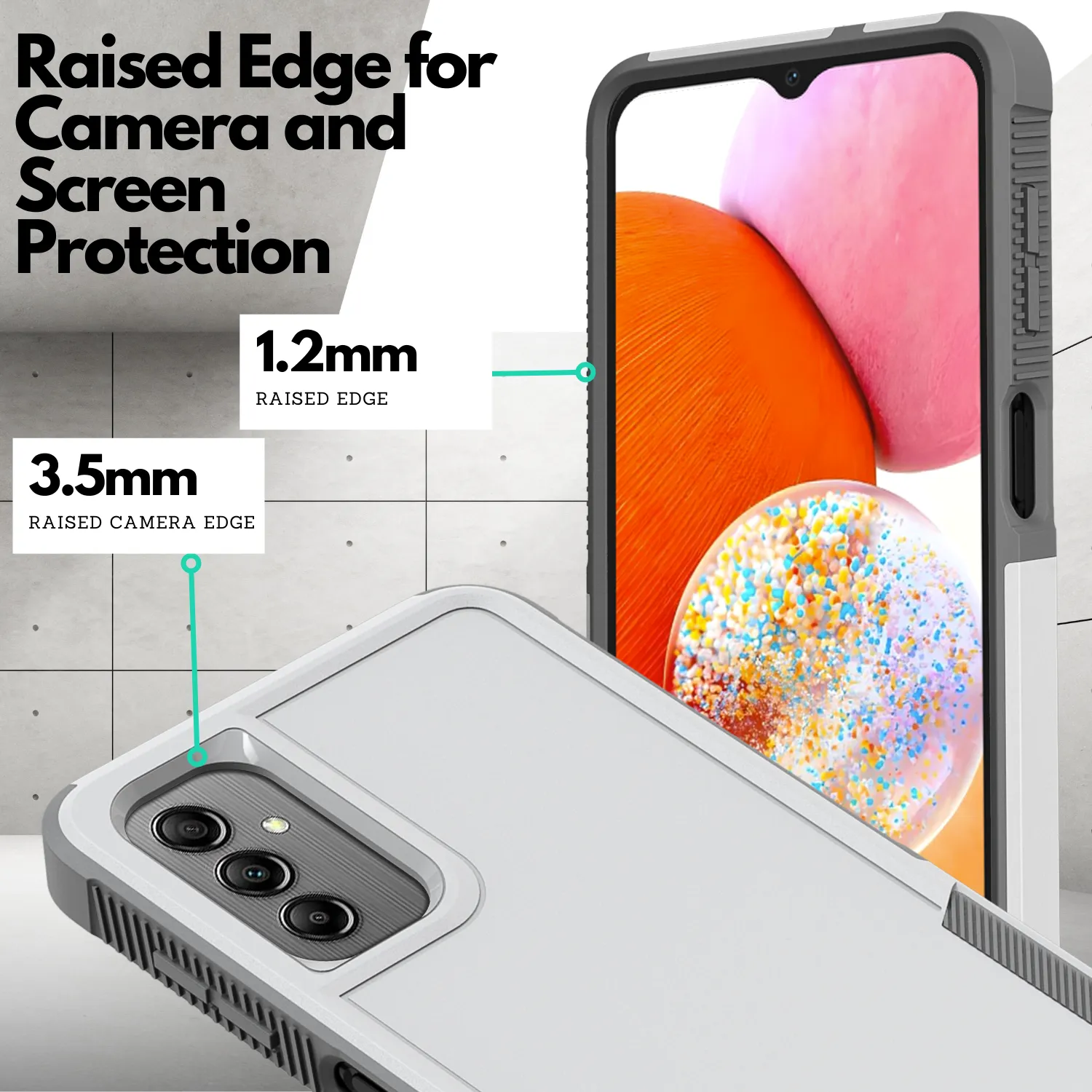 Galaxy A14 5G Grip Case   2 Glass Screen Protectors for Samsung Galaxy A14 5G (White/Gray)