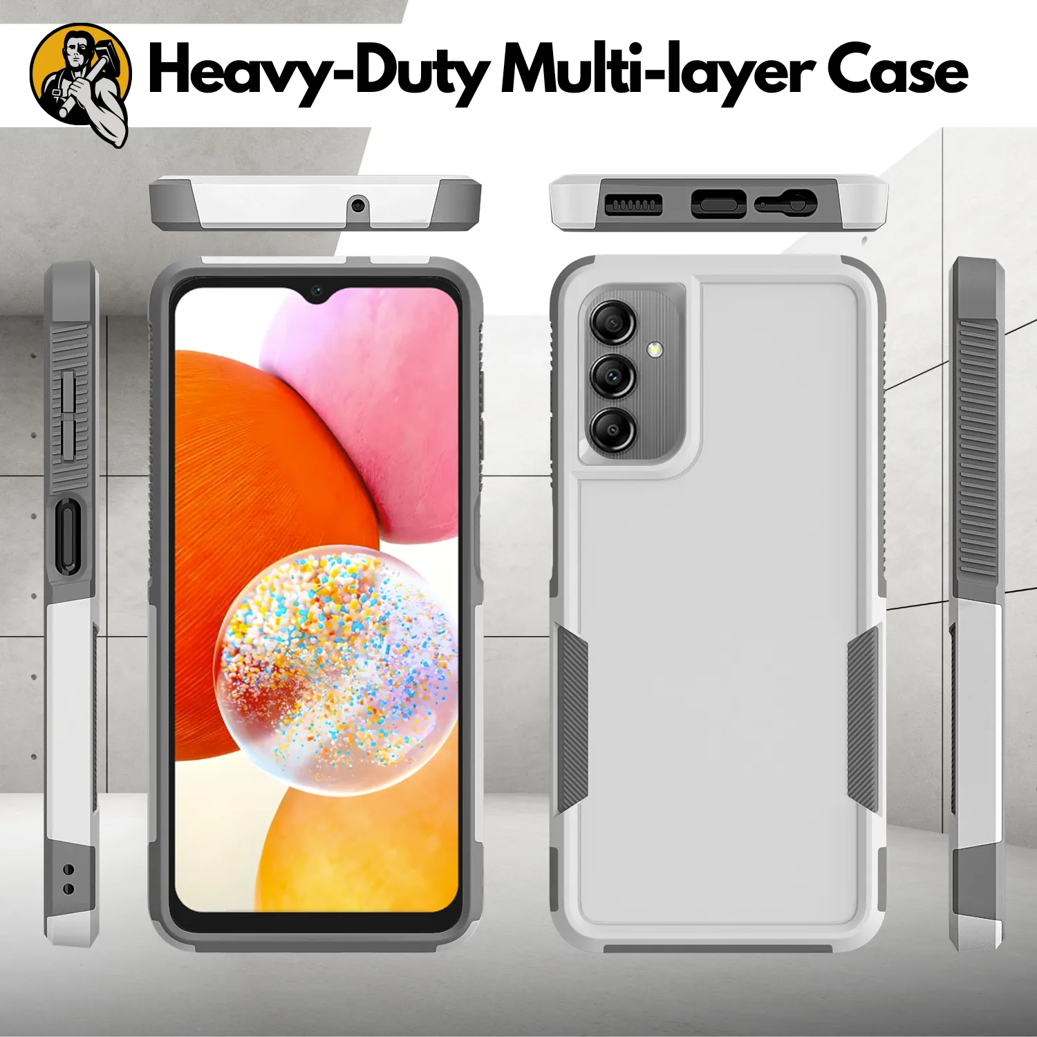 Galaxy A14 5G Grip Case   2 Glass Screen Protectors for Samsung Galaxy A14 5G (White/Gray)