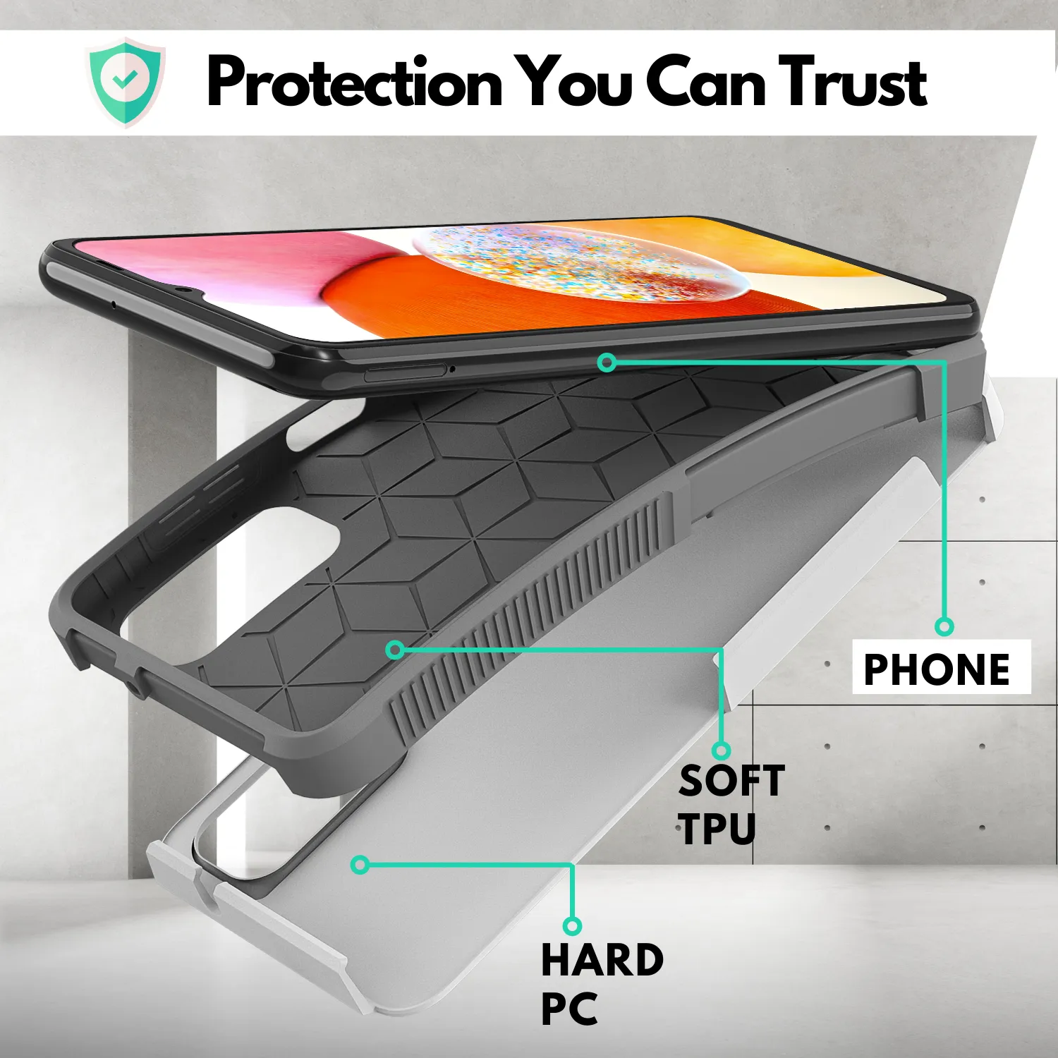 Galaxy A14 5G Grip Case   2 Glass Screen Protectors for Samsung Galaxy A14 5G (White/Gray)