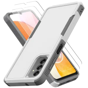 Galaxy A14 5G Grip Case   2 Glass Screen Protectors for Samsung Galaxy A14 5G (White/Gray)