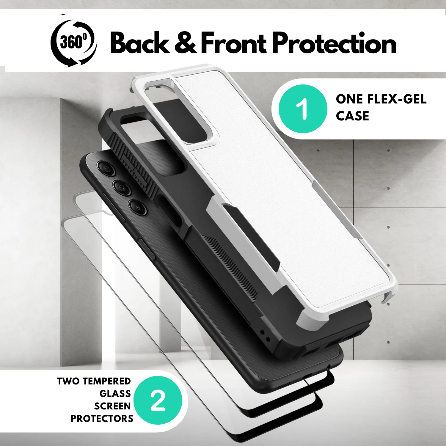Galaxy A14 5G Grip Case   2 Glass Screen Protectors for Samsung Galaxy A14 5G (White/Gray)