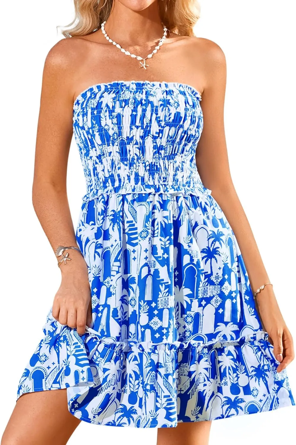 GRACE KARIN Summer Dresses for Women Beach Cover Ups 2025 Tube Strapless Floral Boho Print Sundress