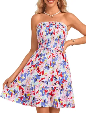 GRACE KARIN Summer Dresses for Women Beach Cover Ups 2025 Tube Strapless Floral Boho Print Sundress