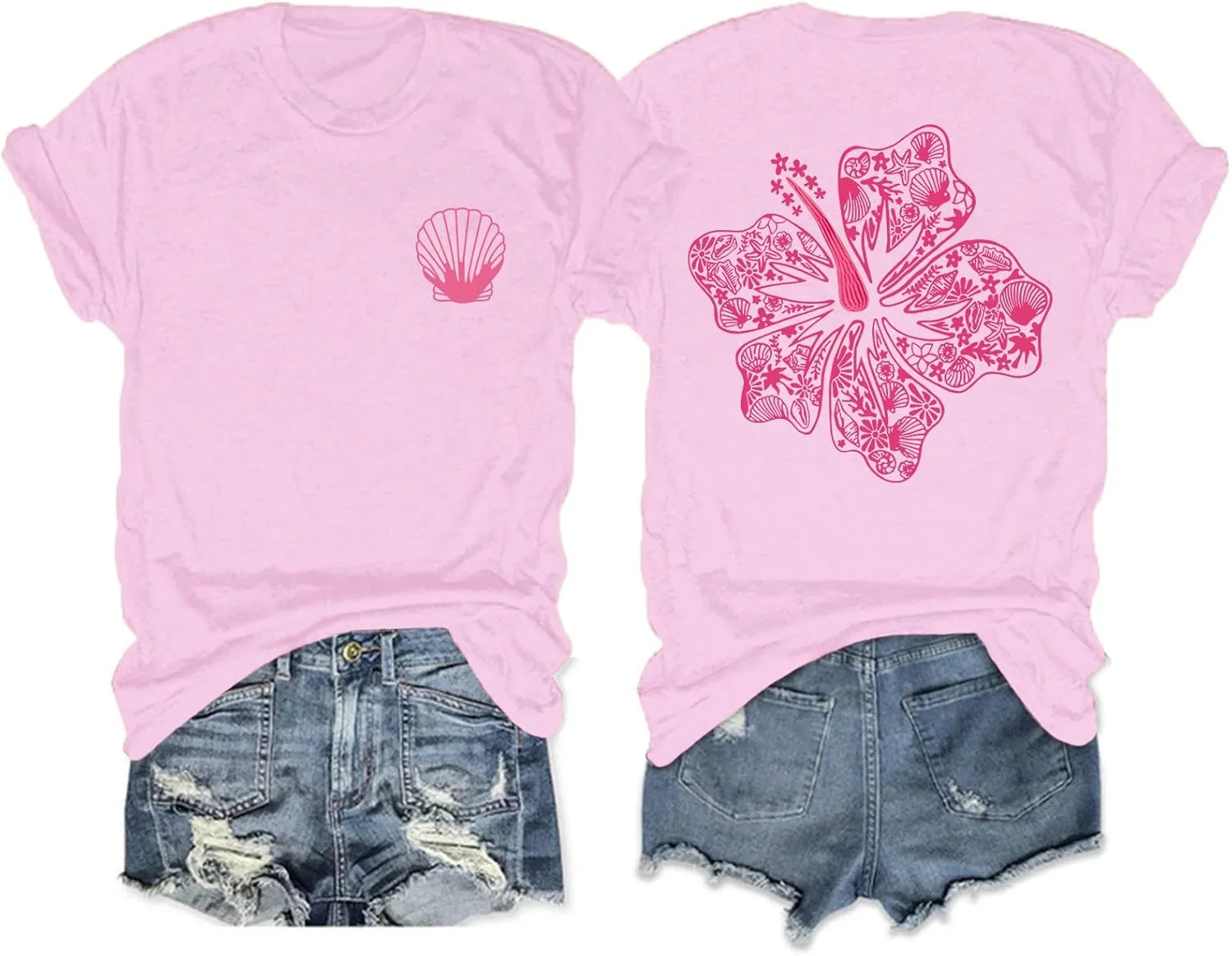 Hawaiian T Shirts for Women Oversized Aesthetic Hibiscus Flower Beach Shirt Teens Preppy Tropical Graphic Tee Tops
