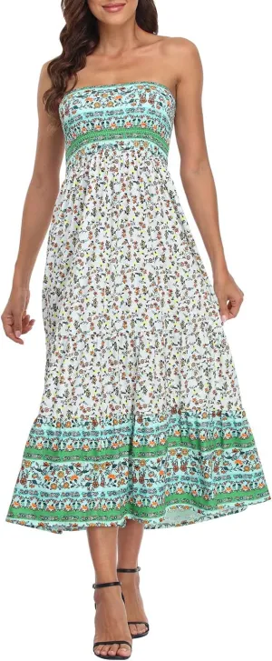 HDE Women's Strapless Maxi Dress Plus Size Tube Top Long Skirt Sundress Cover Up