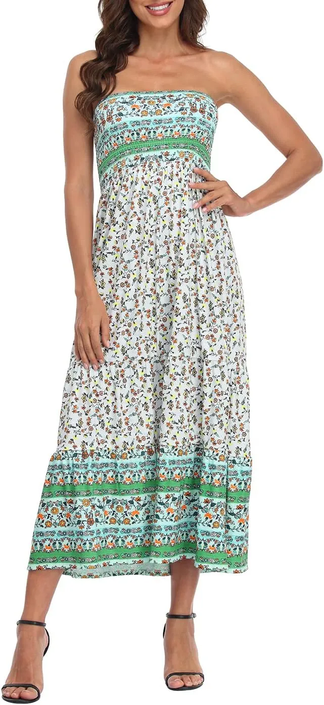 HDE Women's Strapless Maxi Dress Plus Size Tube Top Long Skirt Sundress Cover Up