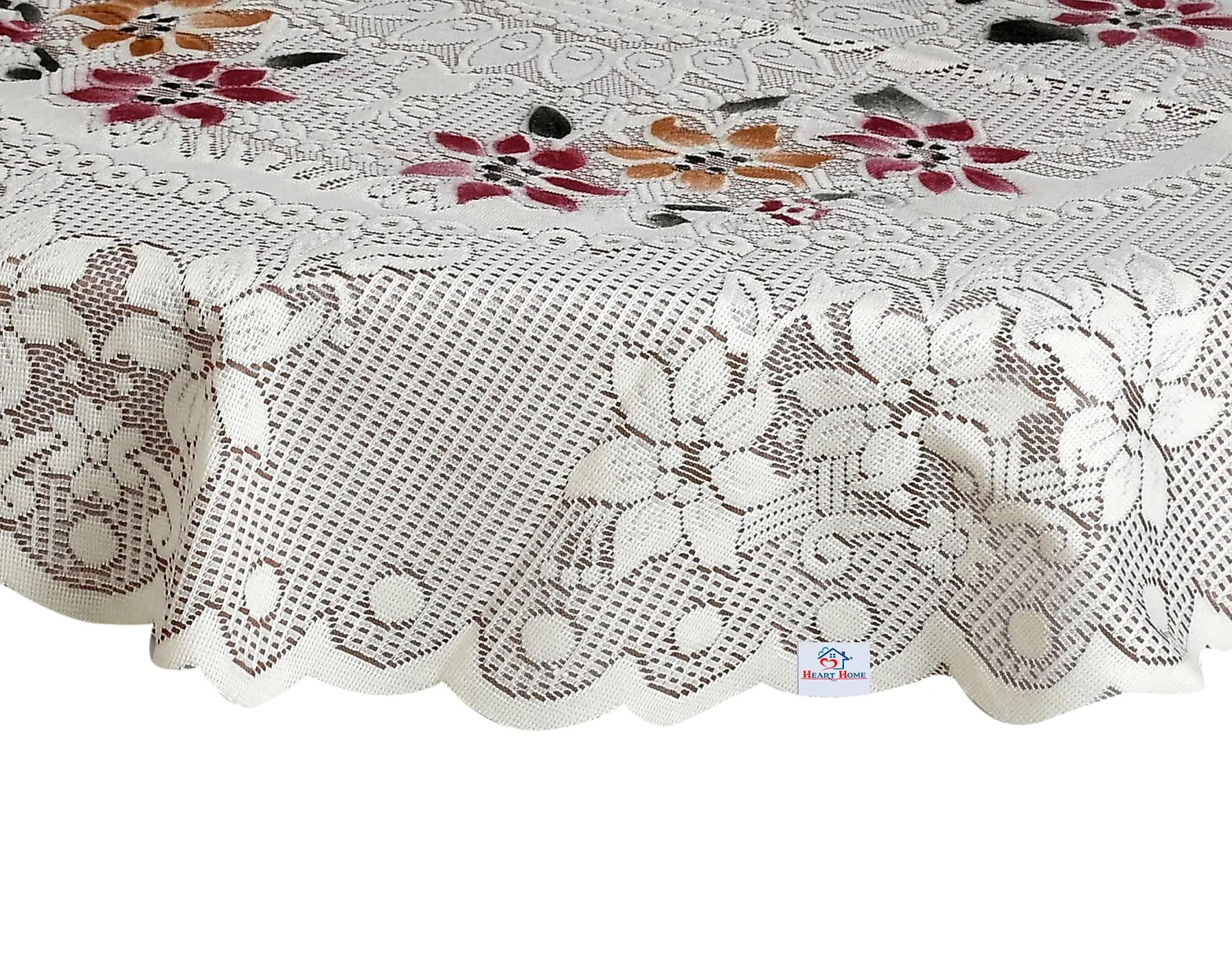 Heart Home Cotton Round Table Cover with Flower Design for Parties, Birthdays or Special Holiday Gatherings & Indoor/Outdoor (Brown), Standard (HS_37_HEARTH020507)