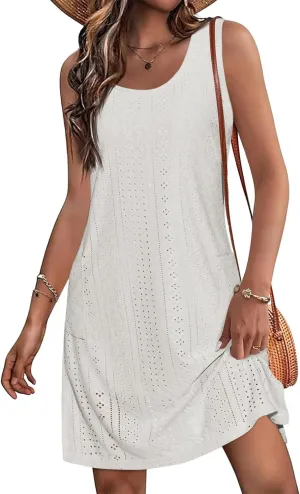 Imily Bela Womens Summer Dresses Casual Beach Tank Eyelet Sleeveless Sundresses 2025 Loose Swimsuit Coverup with Pockets