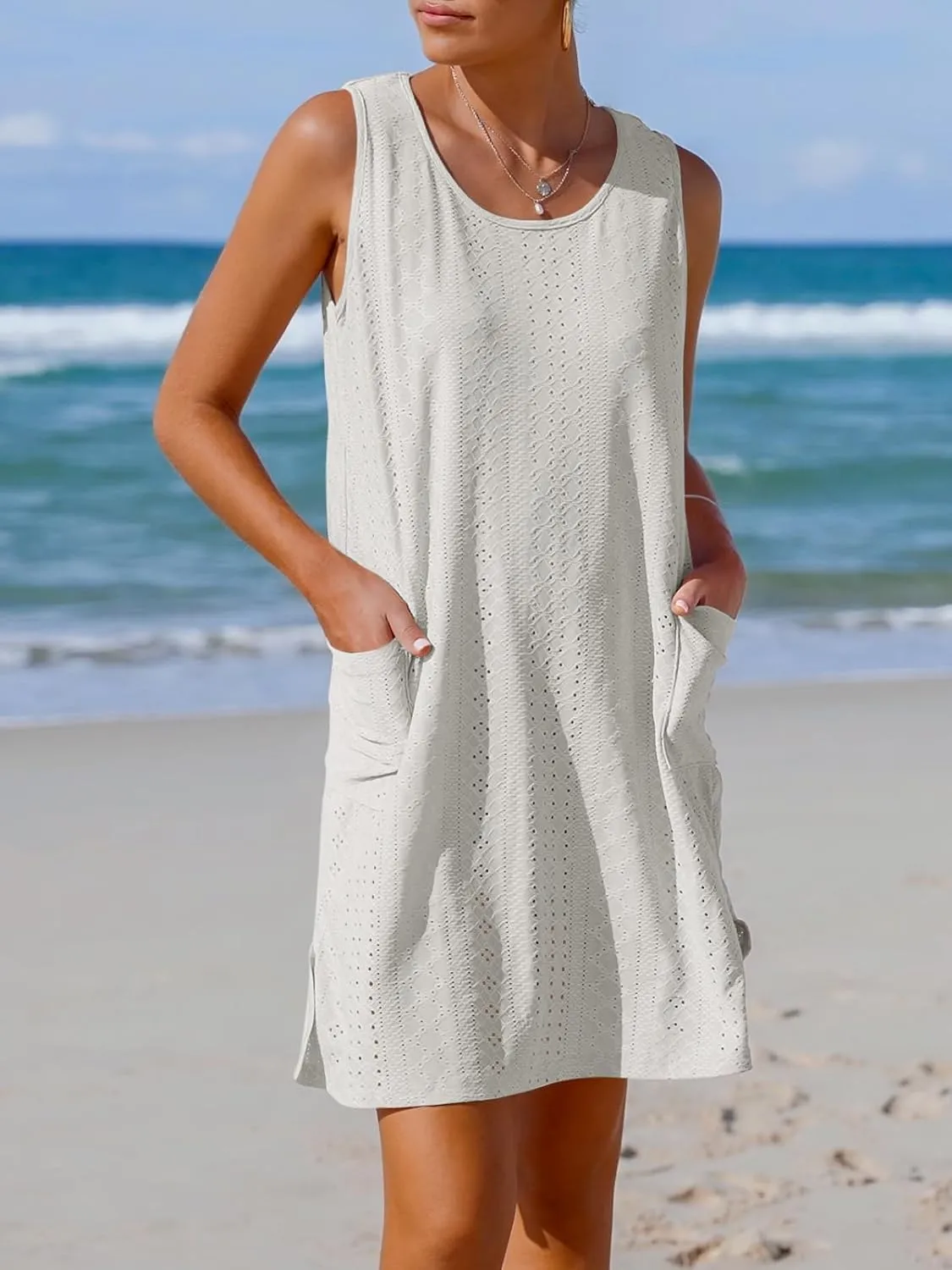 Imily Bela Womens Summer Dresses Casual Beach Tank Eyelet Sleeveless Sundresses 2025 Loose Swimsuit Coverup with Pockets