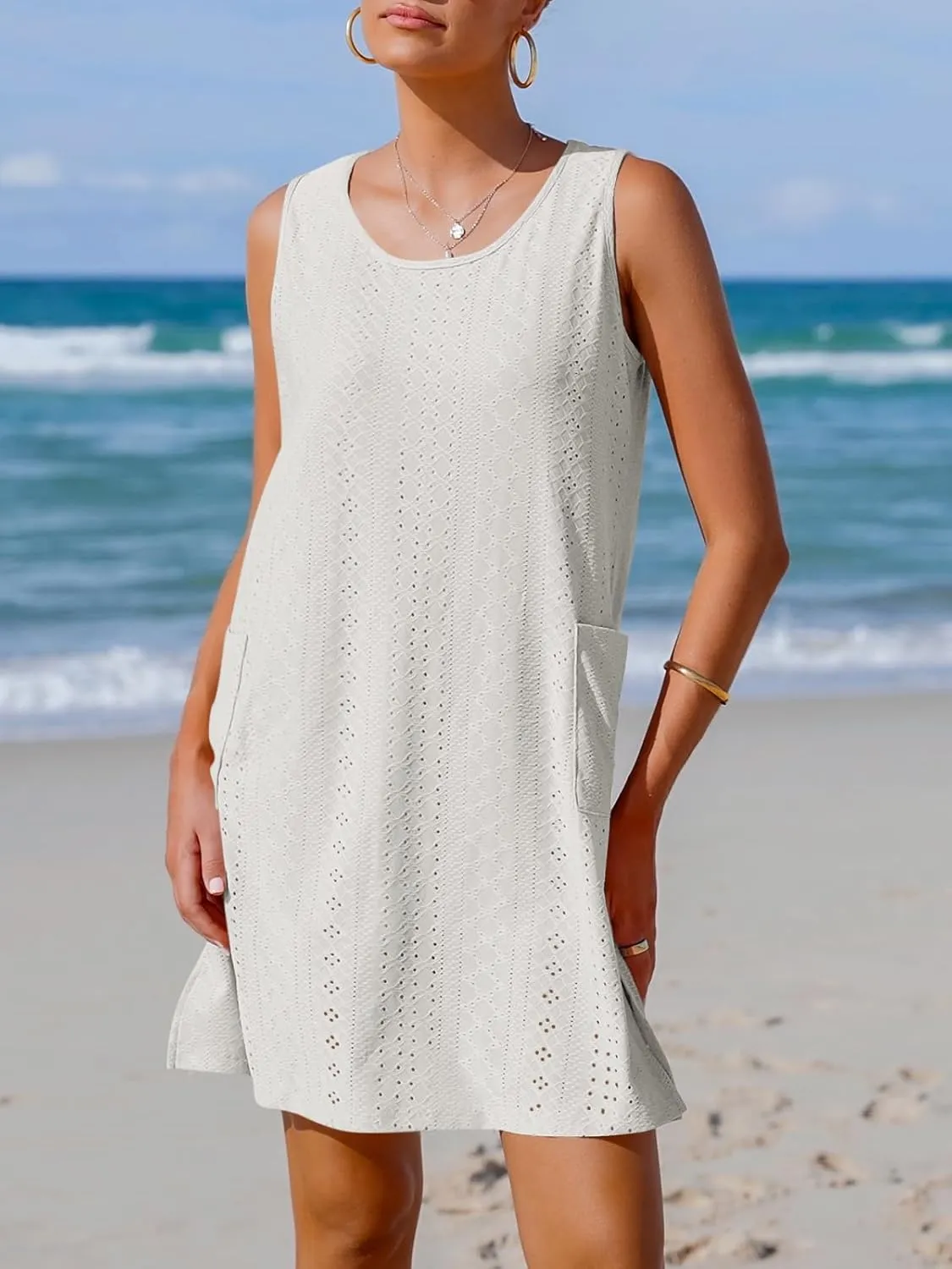 Imily Bela Womens Summer Dresses Casual Beach Tank Eyelet Sleeveless Sundresses 2025 Loose Swimsuit Coverup with Pockets