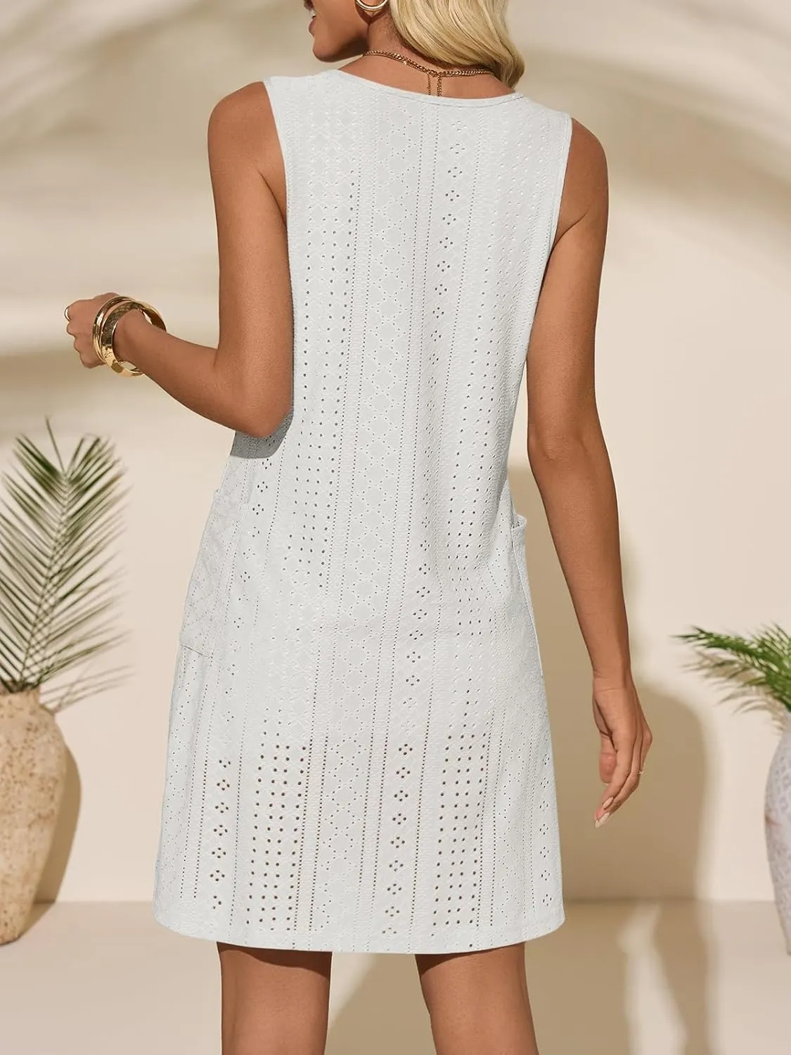 Imily Bela Womens Summer Dresses Casual Beach Tank Eyelet Sleeveless Sundresses 2025 Loose Swimsuit Coverup with Pockets