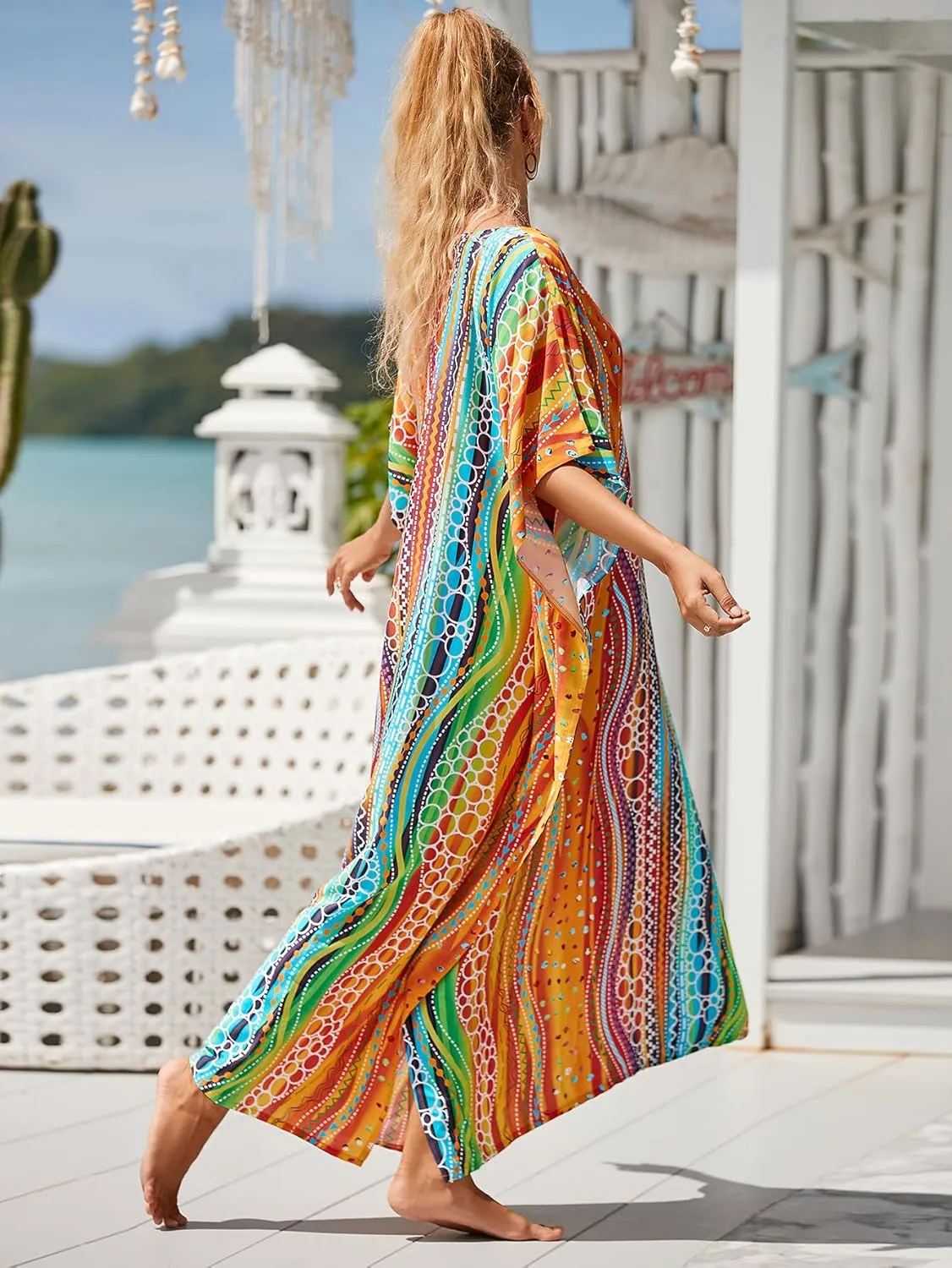 Kaftan Dresses for Women Plus Size Bathing Suit Cover up Vneck Batwing Dress Loose fit Moroccan Caftan mumu Dresses