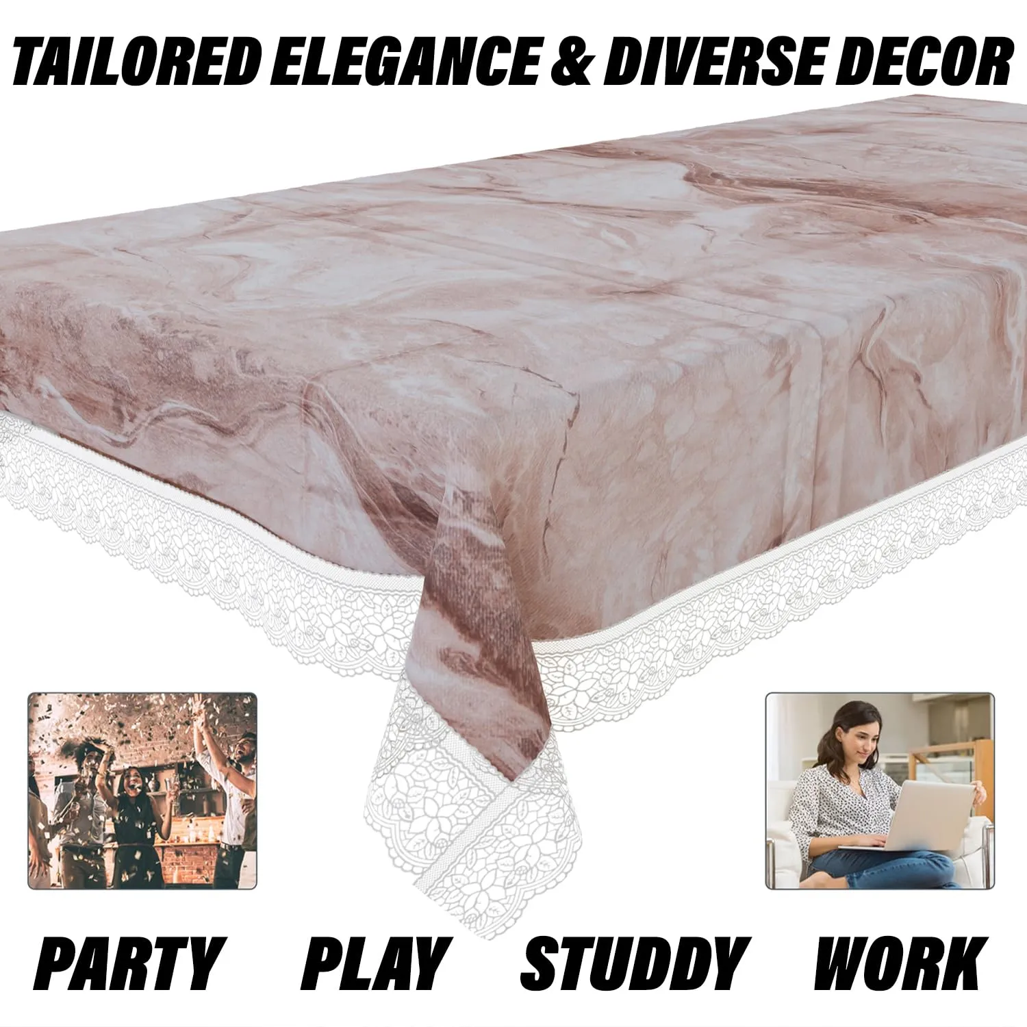 Kuber Industries Center Table Cover | PVC Table Cloth Cover | 4 Seater Table Cloth | Marble Table Cover | Table Protector | Table Cover for Center Table | 40x60 Inch | CTC | Brown