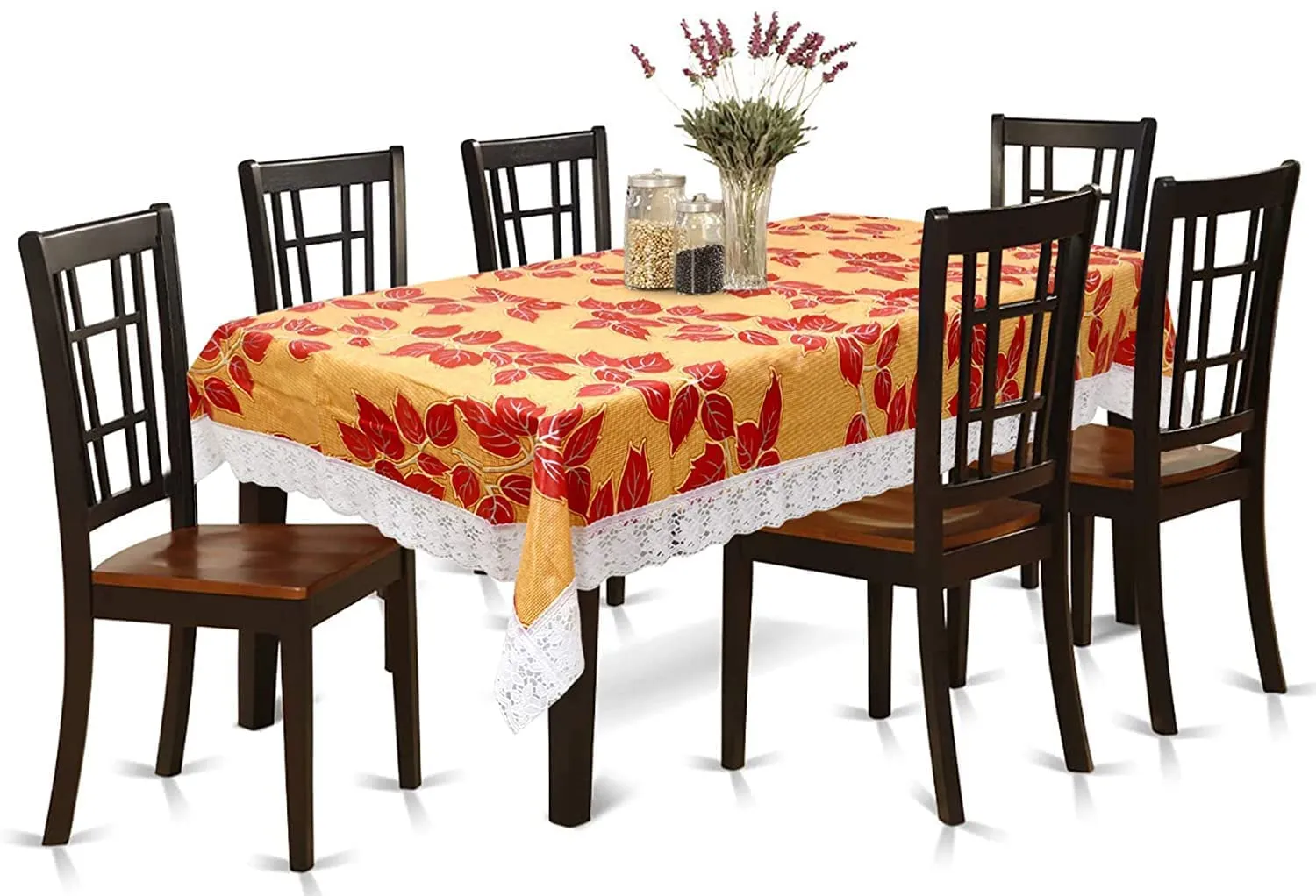 Kuber Industries Floral PVC 6 Seater Dining Table Cover - Red (CTKTC02087)