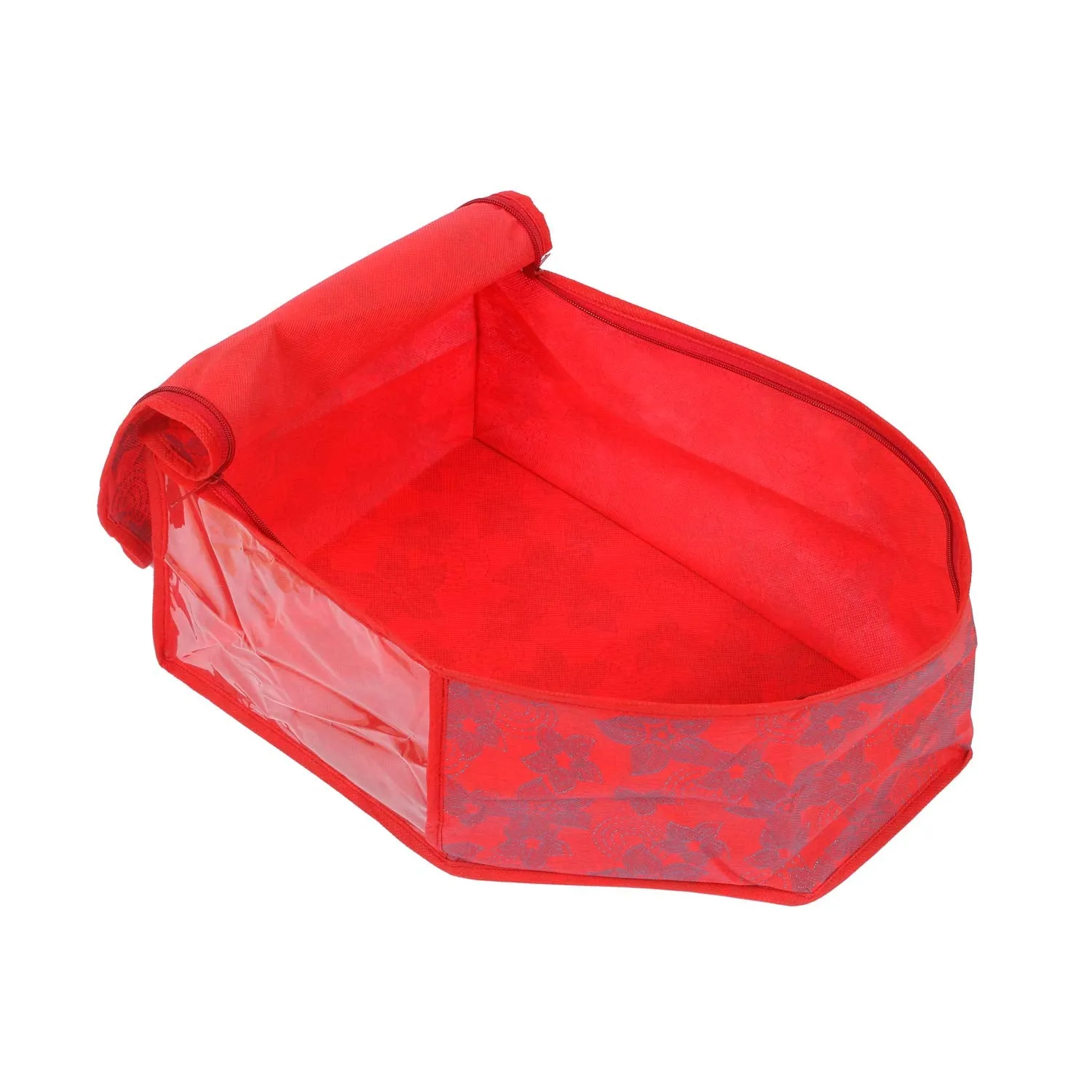 Kuber Industries Metallic Flower 3 Pieces Non Woven Blouse Cover Set (Red) - CTKTC023179