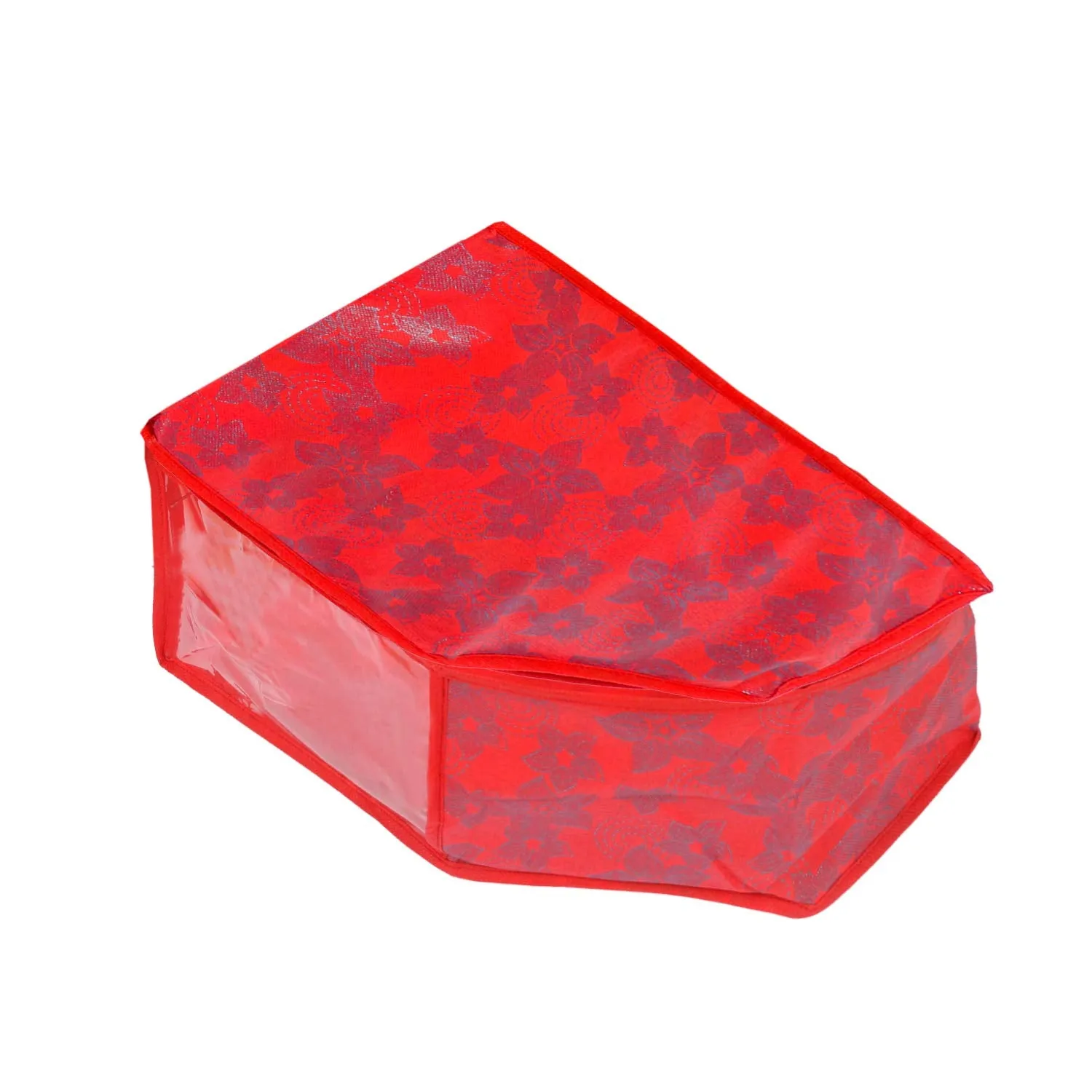 Kuber Industries Metallic Flower 3 Pieces Non Woven Blouse Cover Set (Red) - CTKTC023179