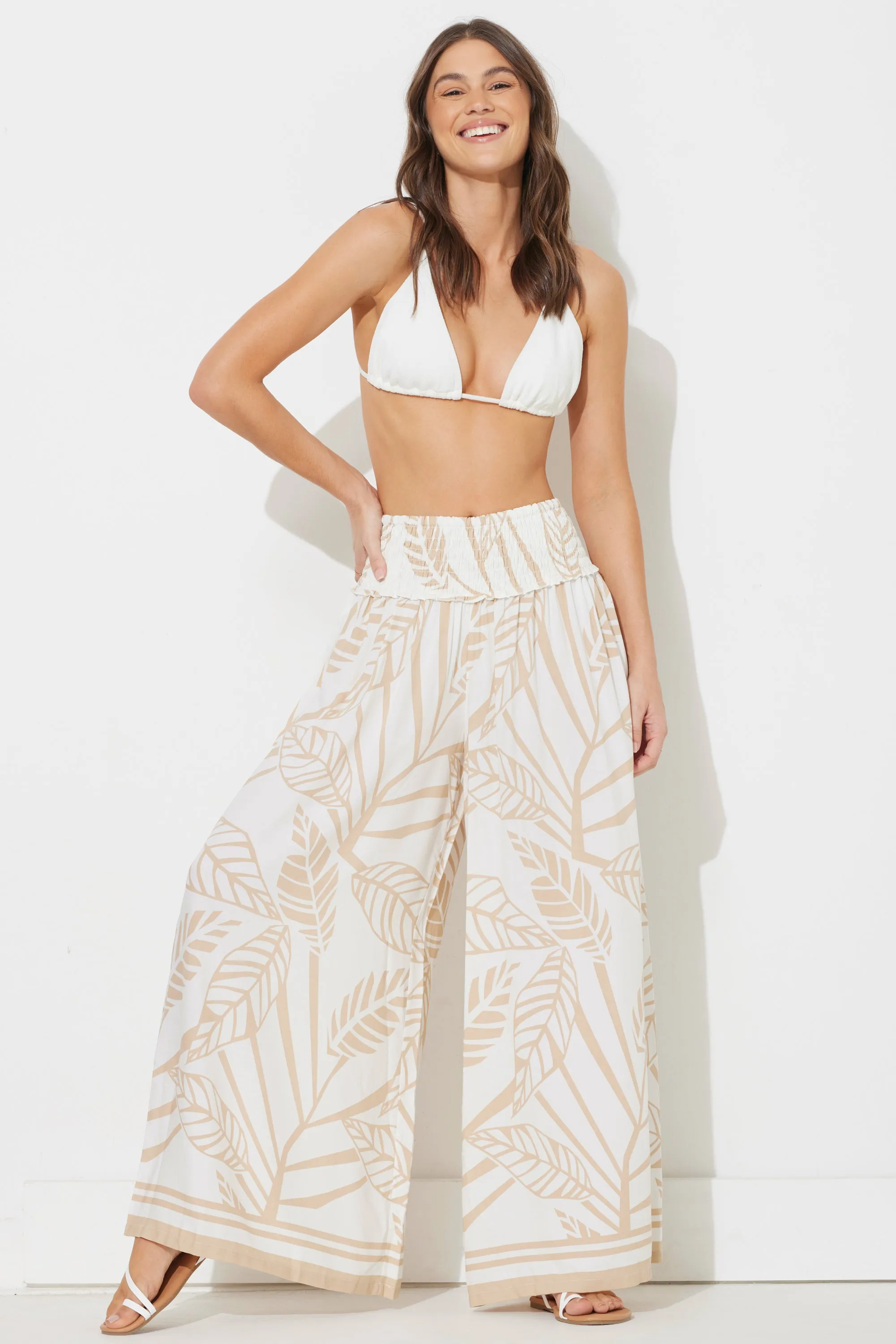 Leaf Print Button Up Top And Pant