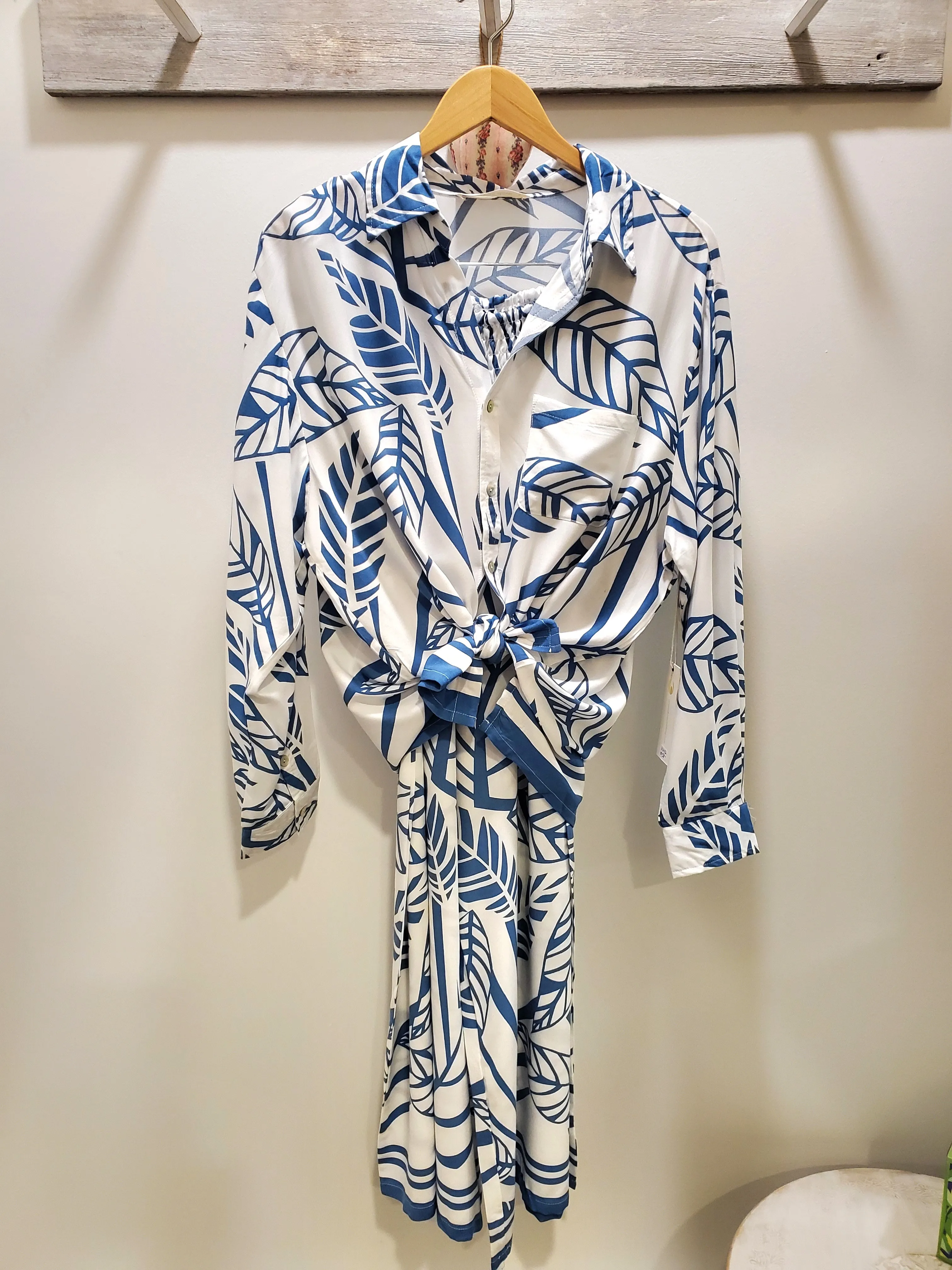 Leaf Print Button Up Top And Pant