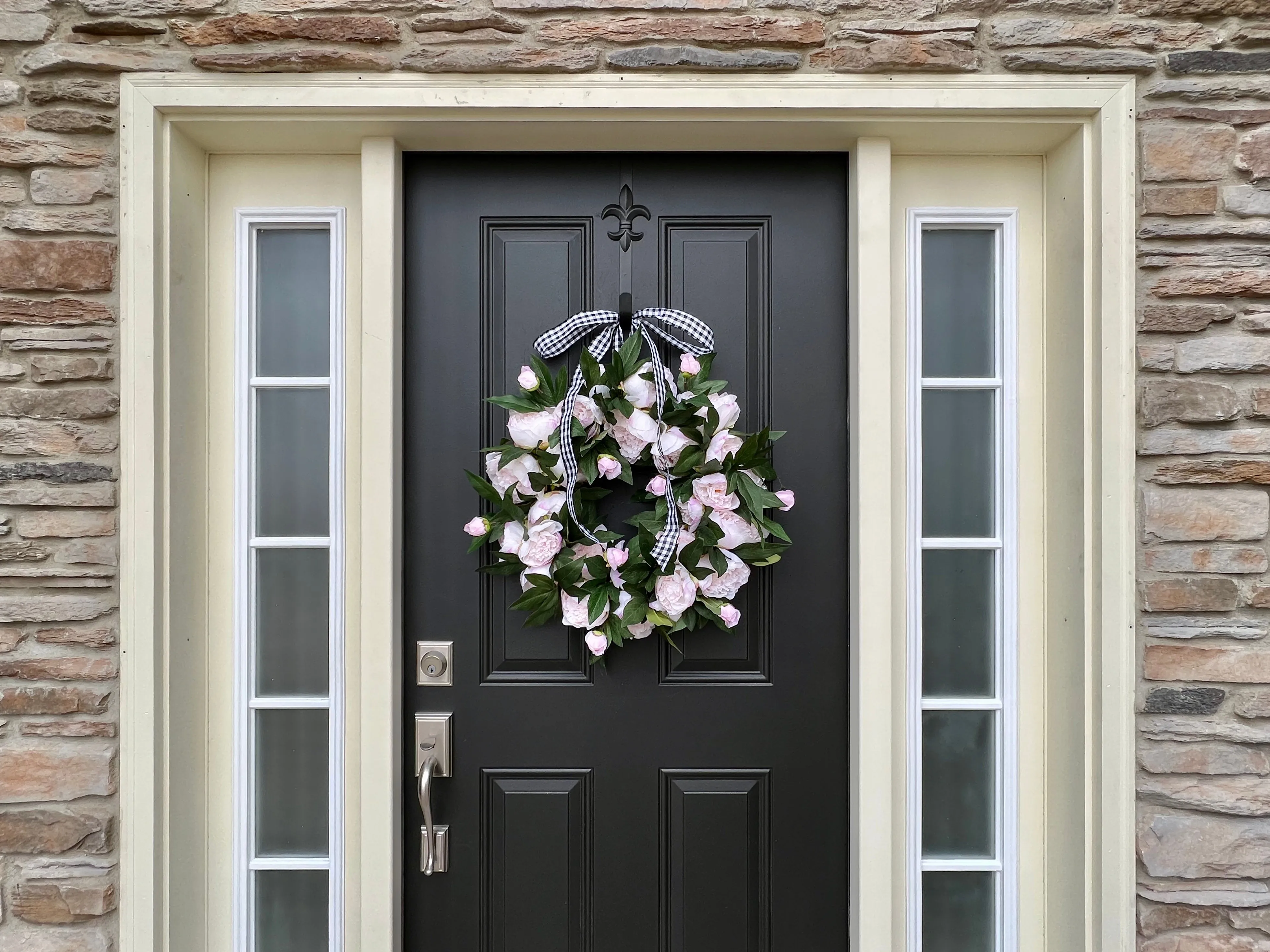 Light Pink Peony Wreath with Ribbon