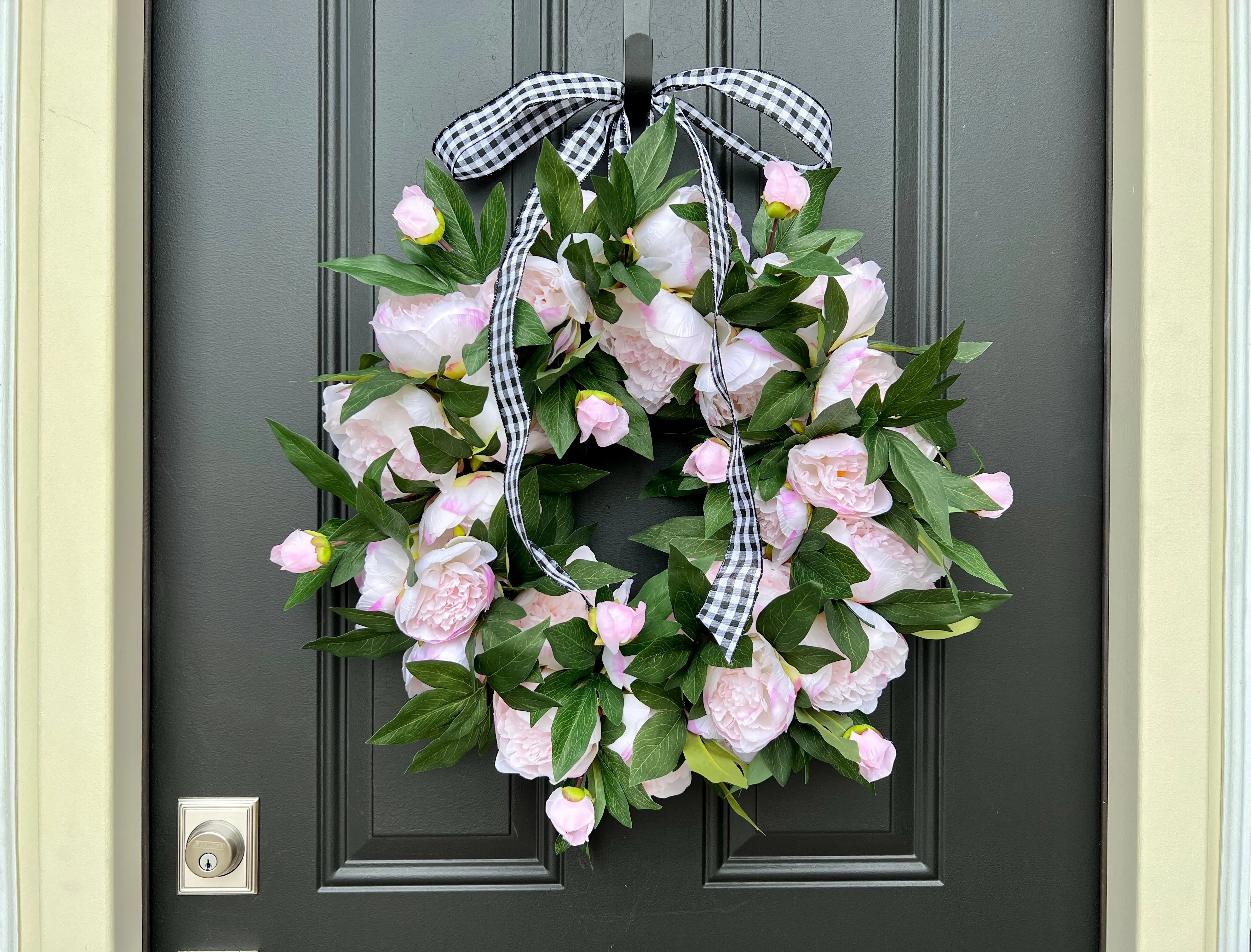 Light Pink Peony Wreath with Ribbon