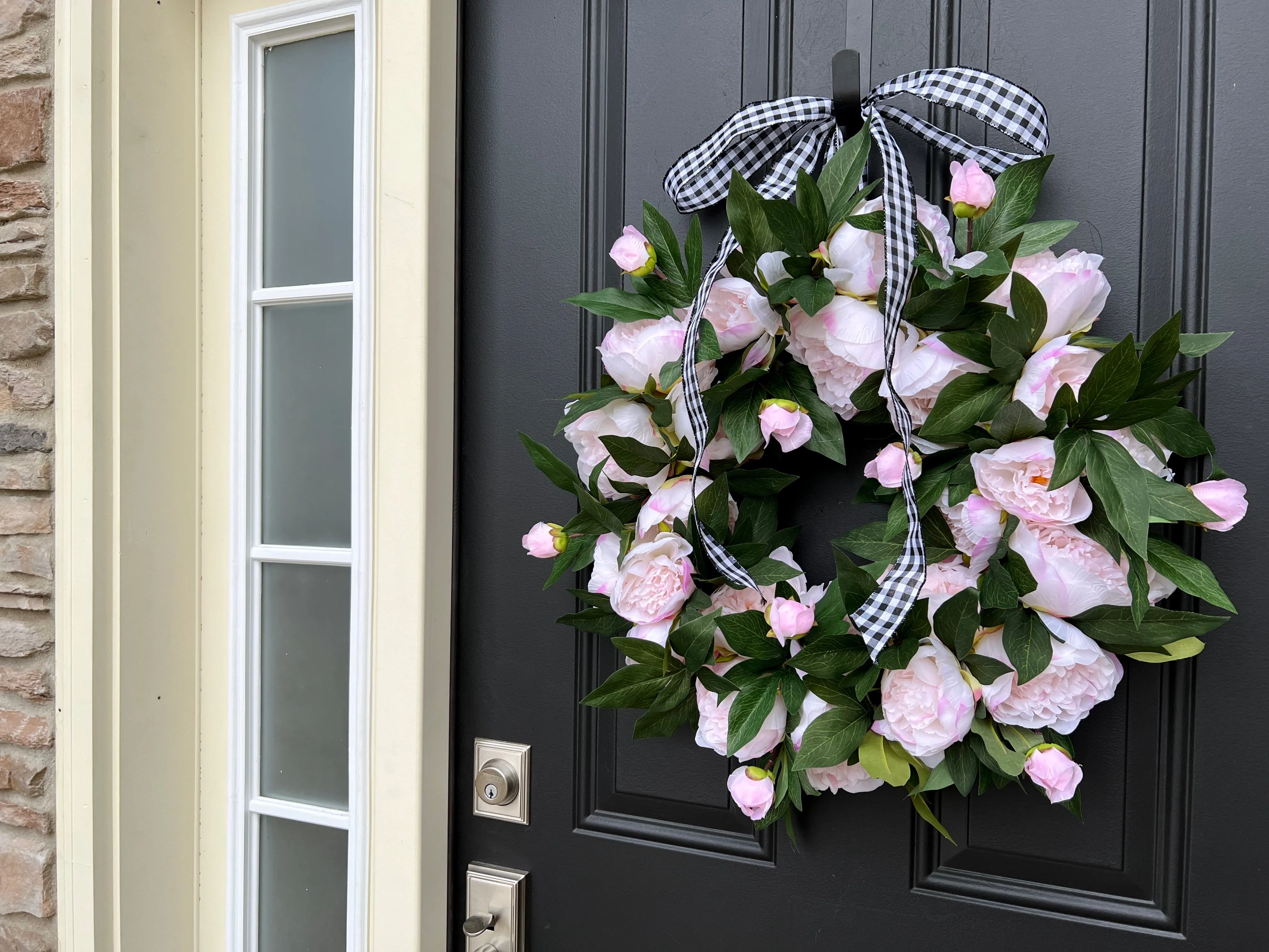 Light Pink Peony Wreath with Ribbon