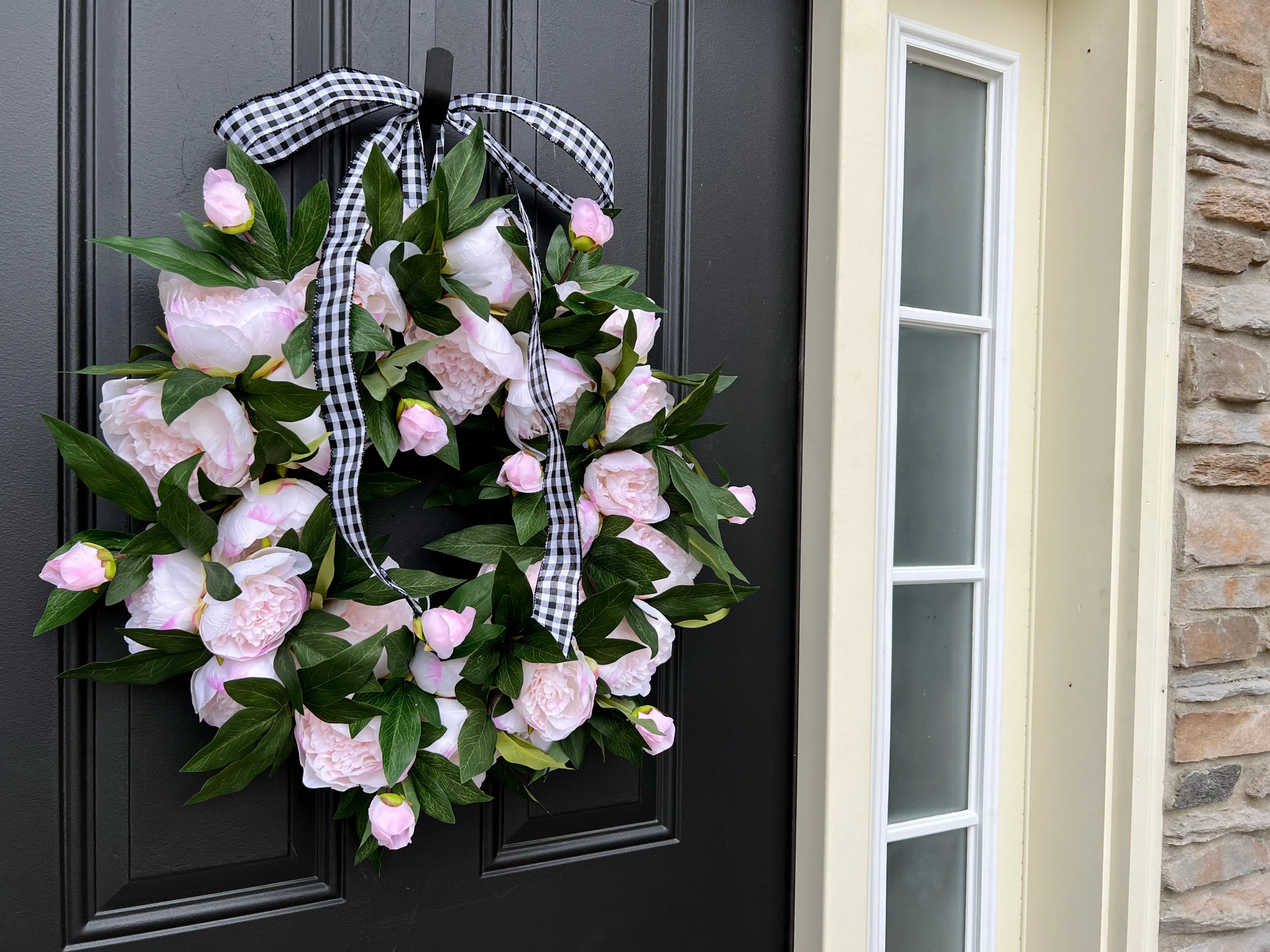 Light Pink Peony Wreath with Ribbon
