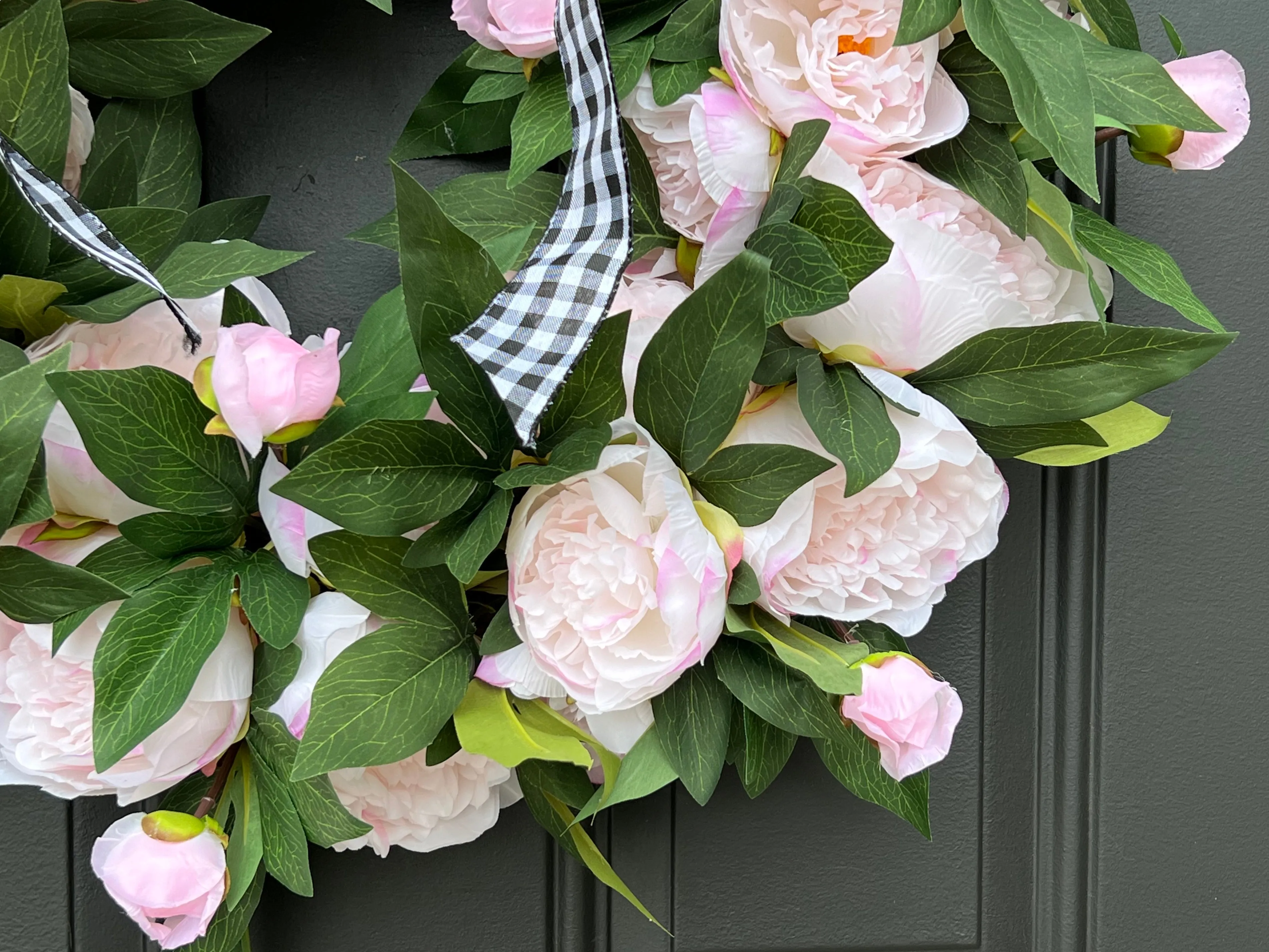Light Pink Peony Wreath with Ribbon