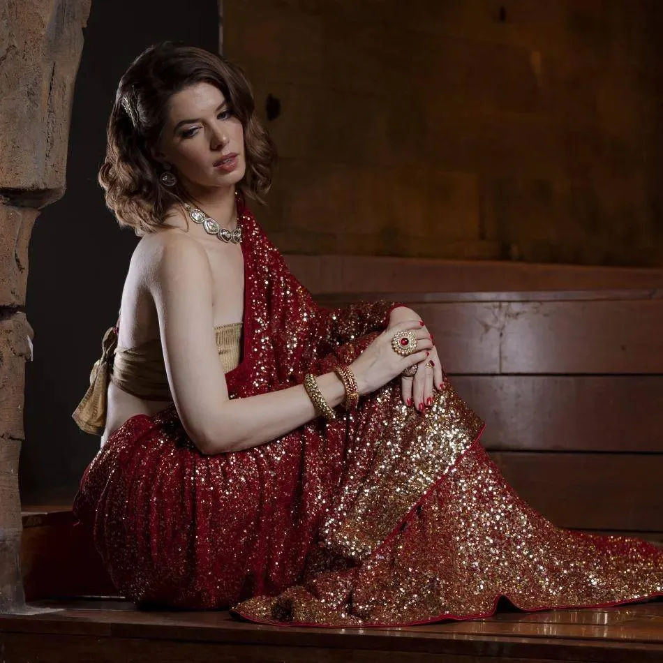 Maroon Georgette Luxury Sequins Saree