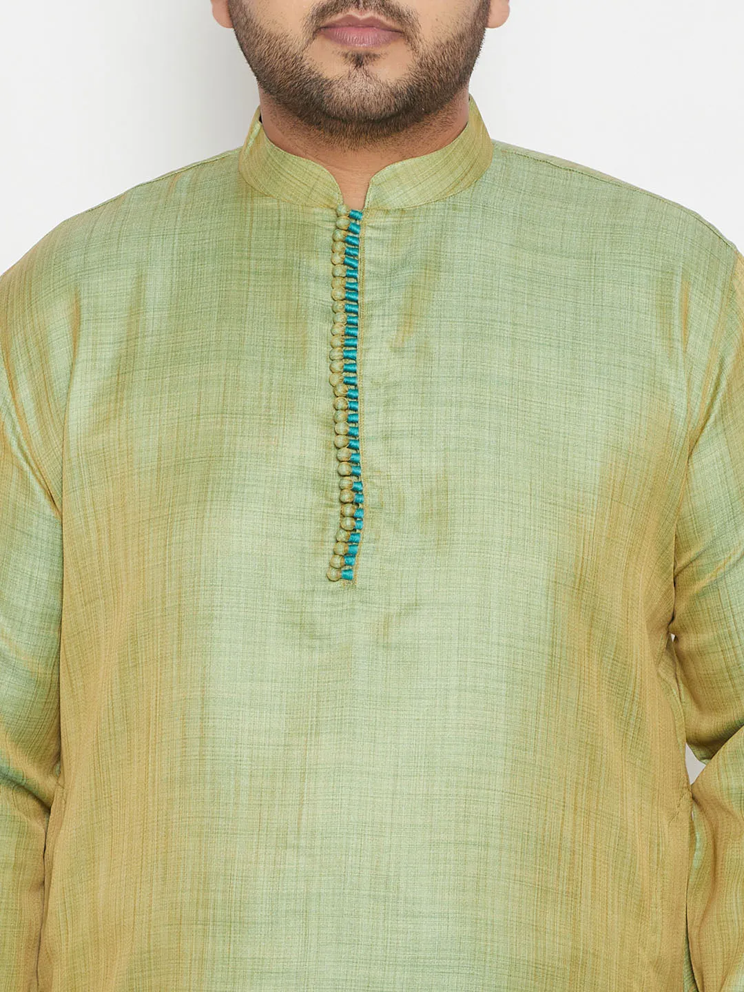 Men's Plus Mint Green And Rose Gold Viscose Blend Kurta - Vastramay