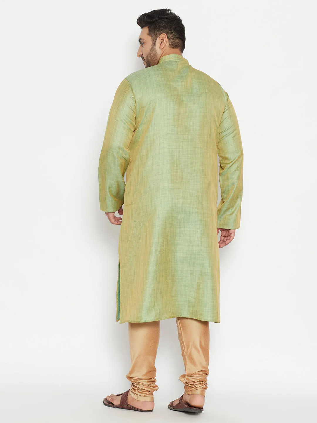 Men's Plus Mint Green And Rose Gold Viscose Blend Kurta - Vastramay