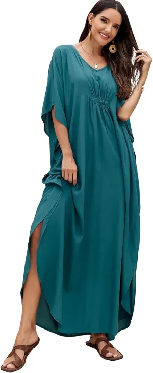 Moss Rose Kaftan Dresses for Women V Neck Summer Swimsuit Cover up Caftan Plus Size Maxi Beach Dresses