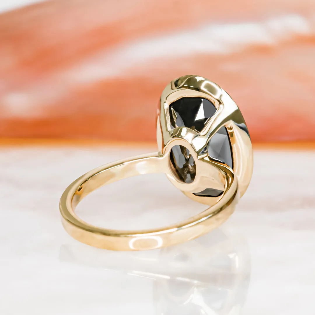 Night Crawler  Bezel  Natural Black Diamond Oval Engagement Ring
