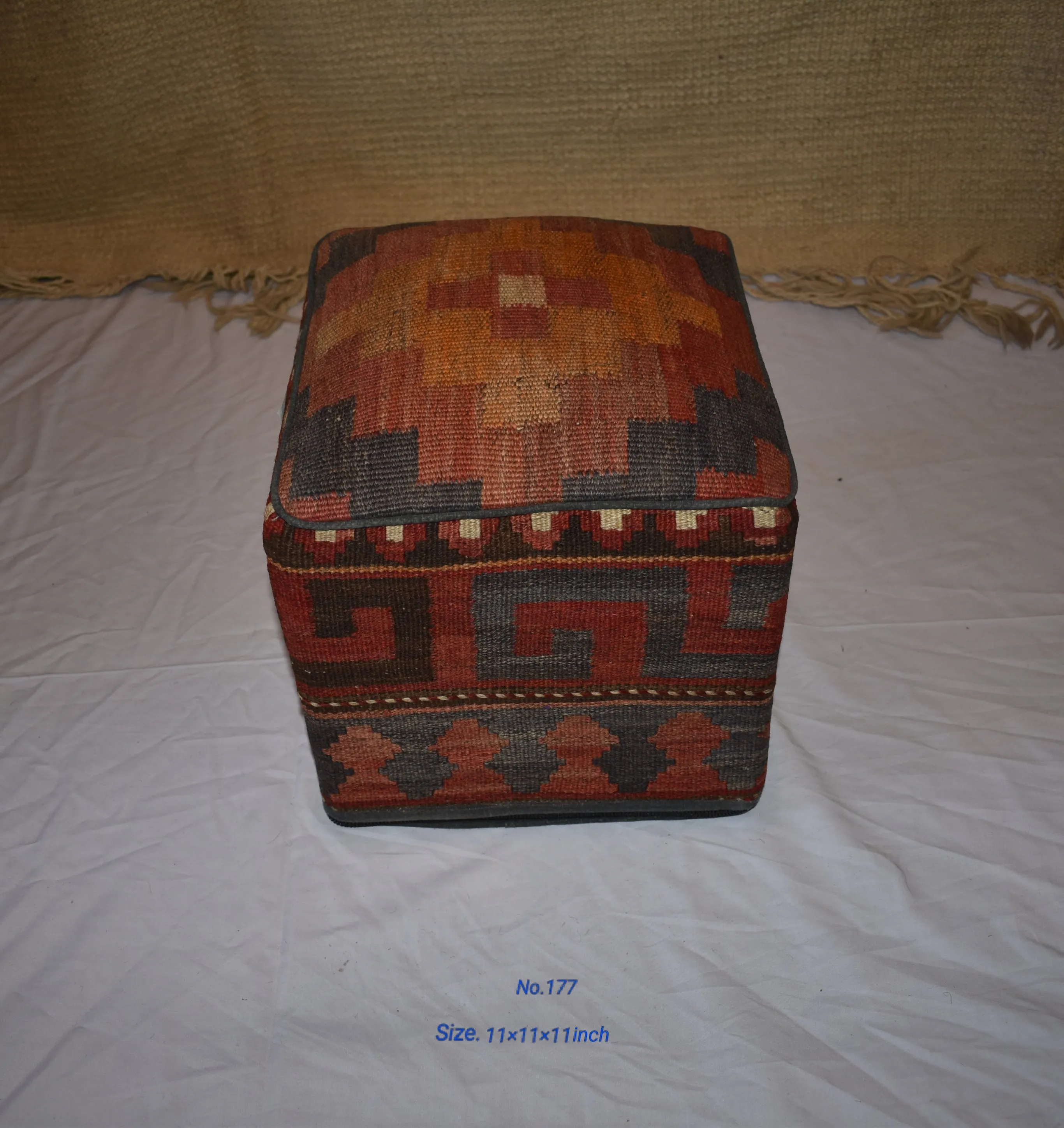 One of a Kind Kilim Rug Pouf Ottoman foot stool - #177