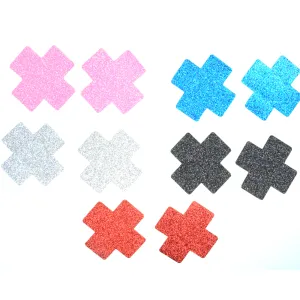 Pasties Nipple Covers - Large Glitter Cross Assorted Colors  5 Pair
