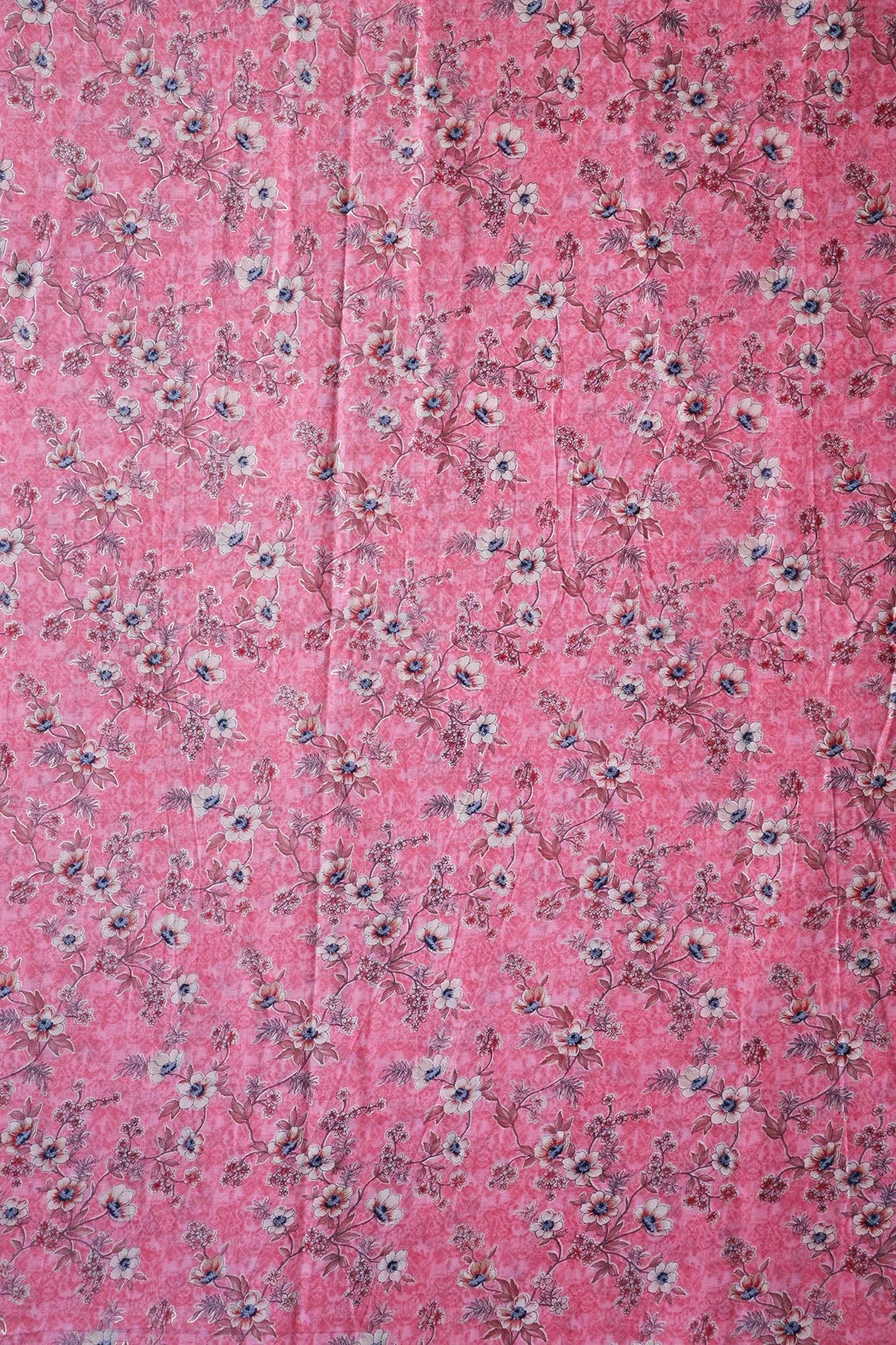 Pink And Beige Color Floral Foil Print On Pure Mul Cotton Fabric