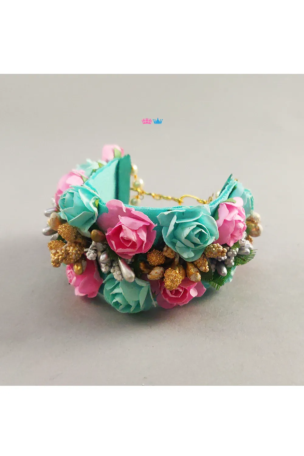 Pink and mint green paper flower bracelet