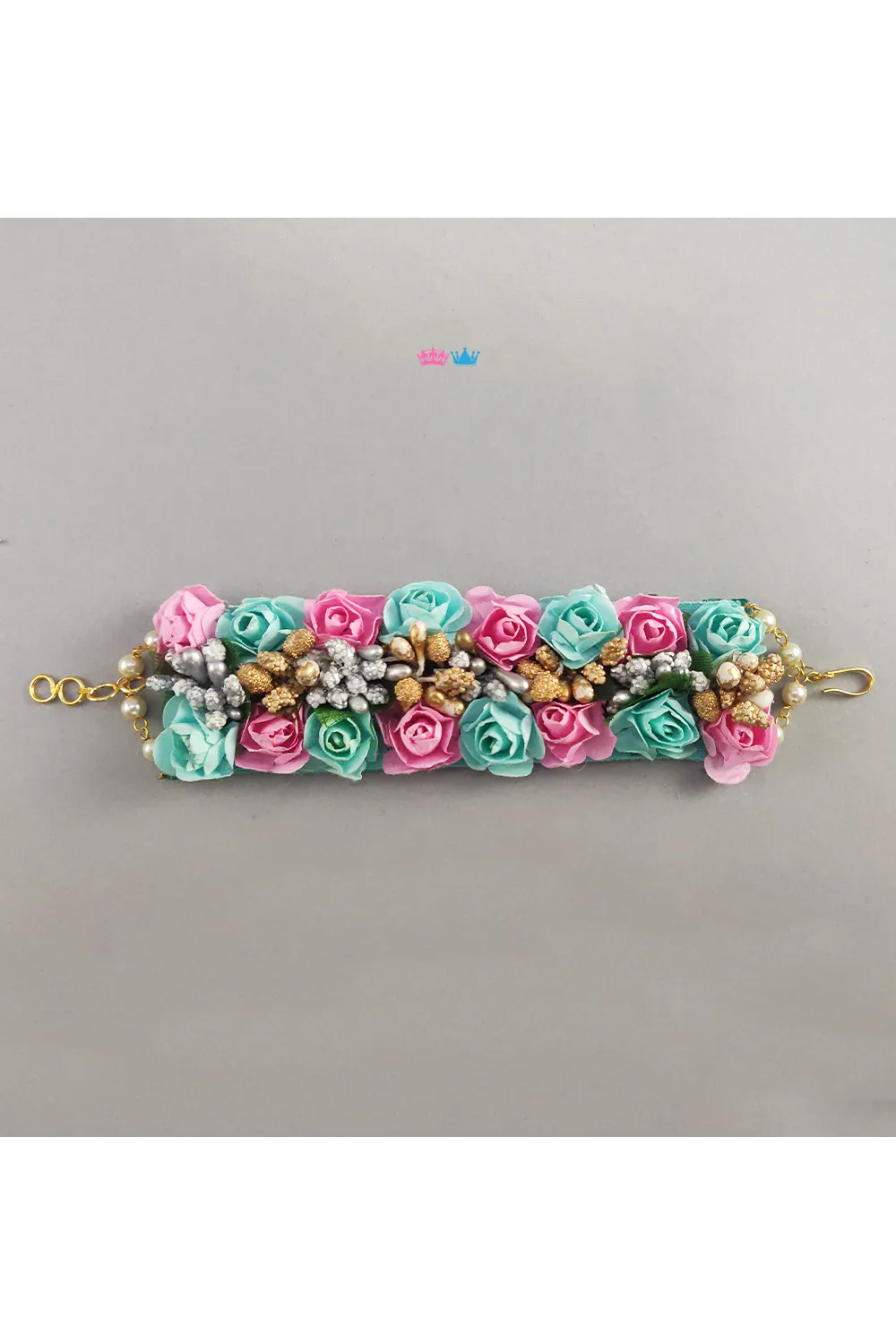 Pink and mint green paper flower bracelet