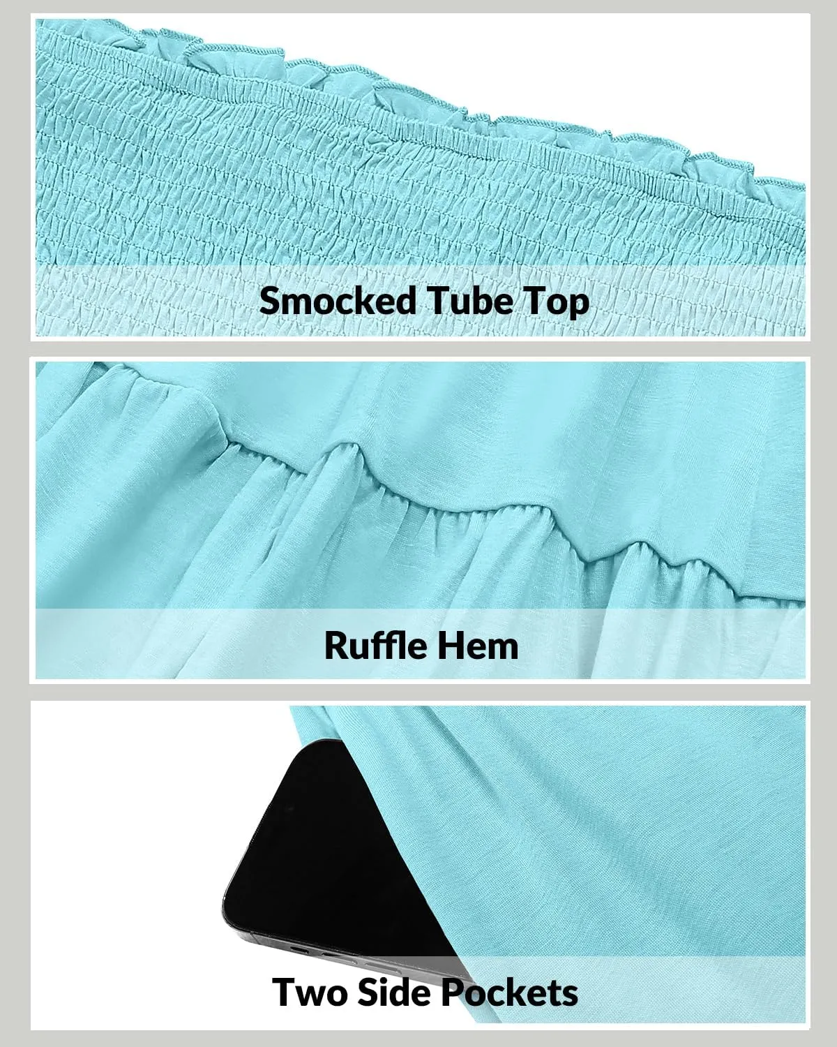 Pinup Fashion Plus Size Swimsuit Cover Ups Women Strapless Ruffle Beach Dress with Pockets