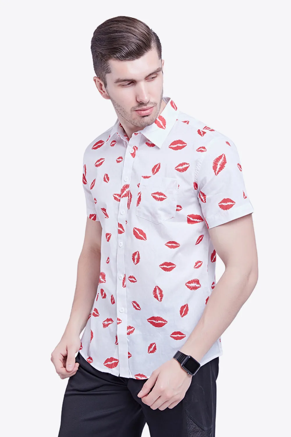 Printed Button-Down Collared Beach Shirt